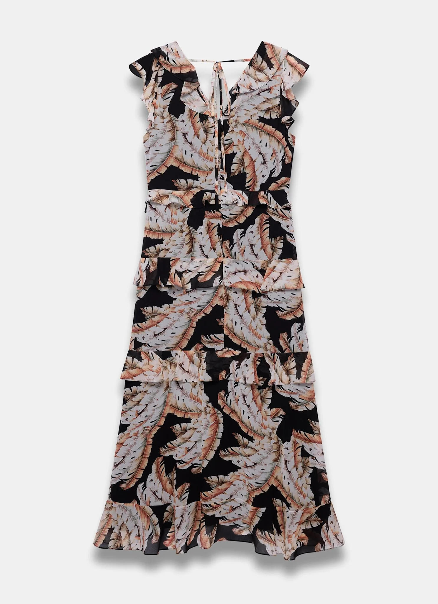 7280-black-palm-print-ruffle-midi-dress-8.webp Black Palm Print Ruffle Midi Dress