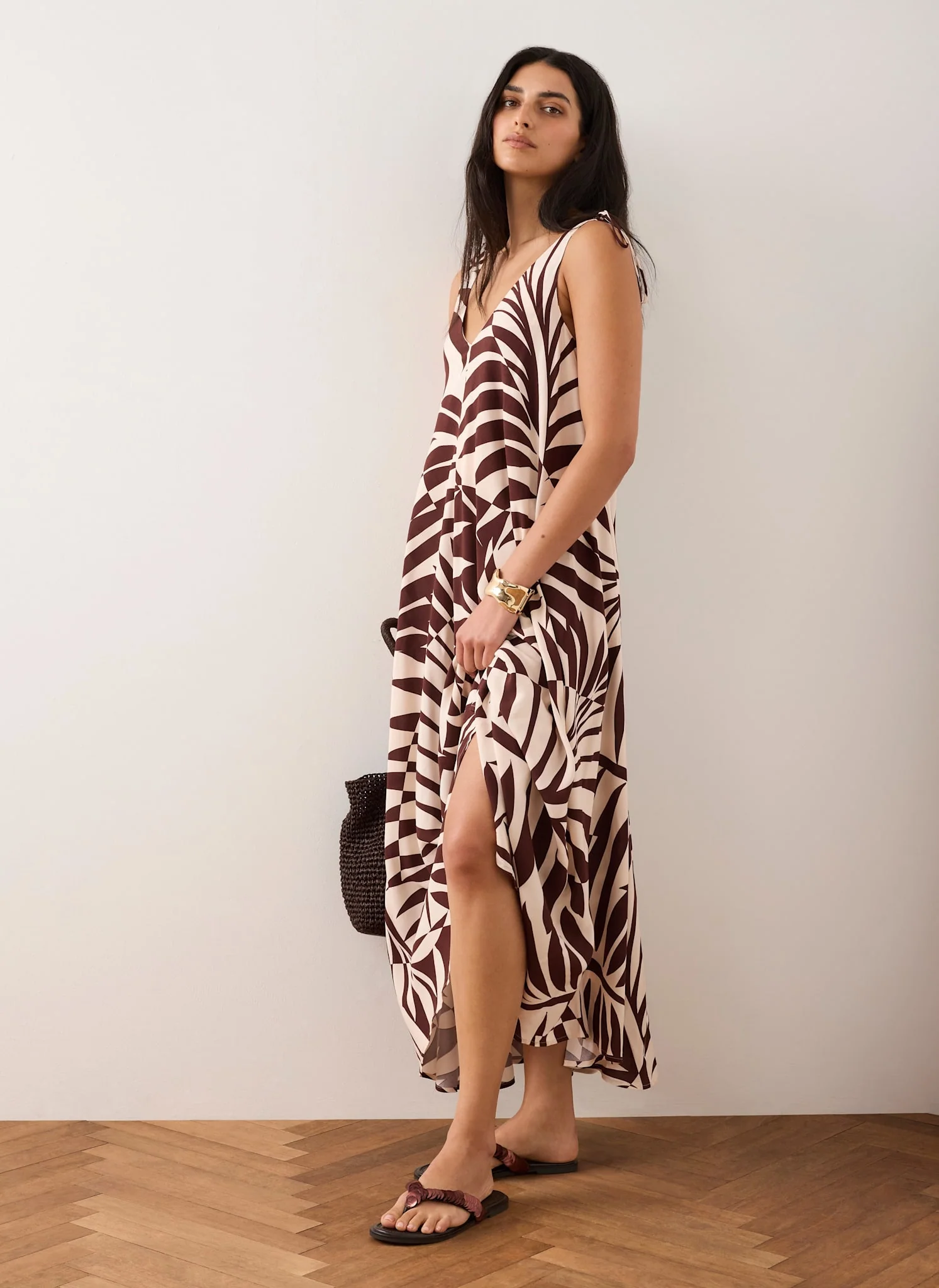 Burgundy Palm Print Maxi Dress
