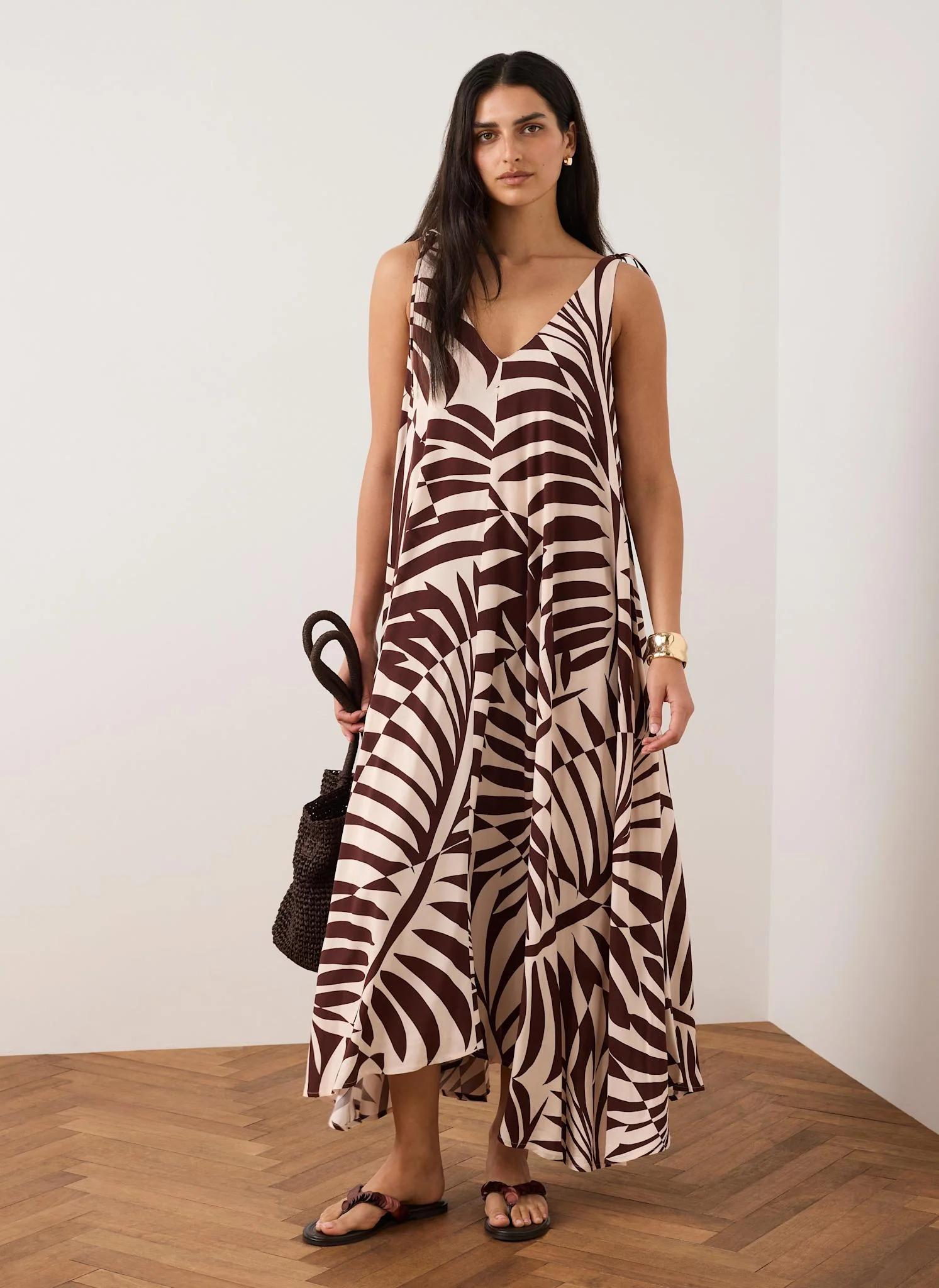 Burgundy Palm Print Maxi Dress