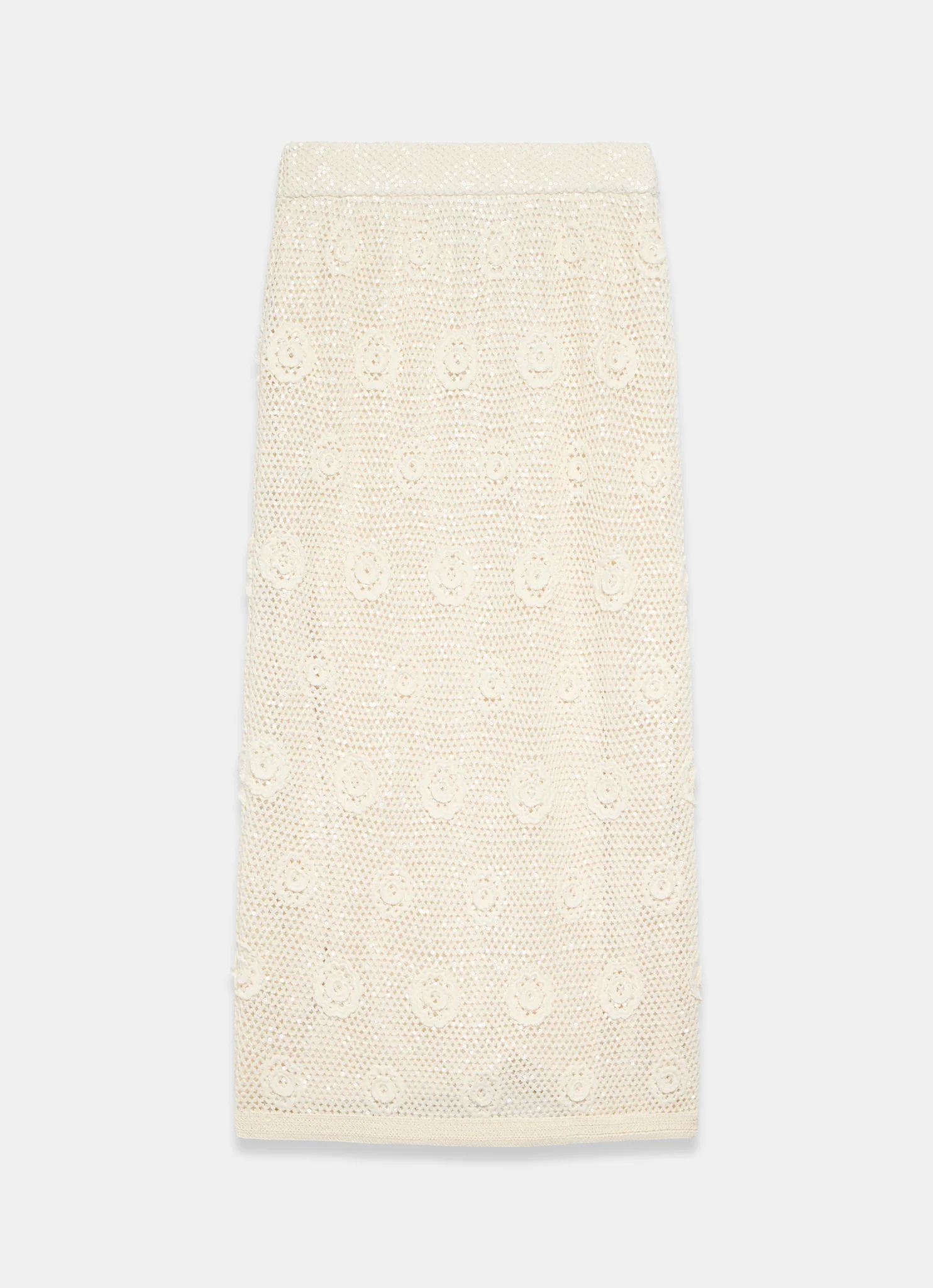 Neutral Sequin Floral Crochet Midi Skirt