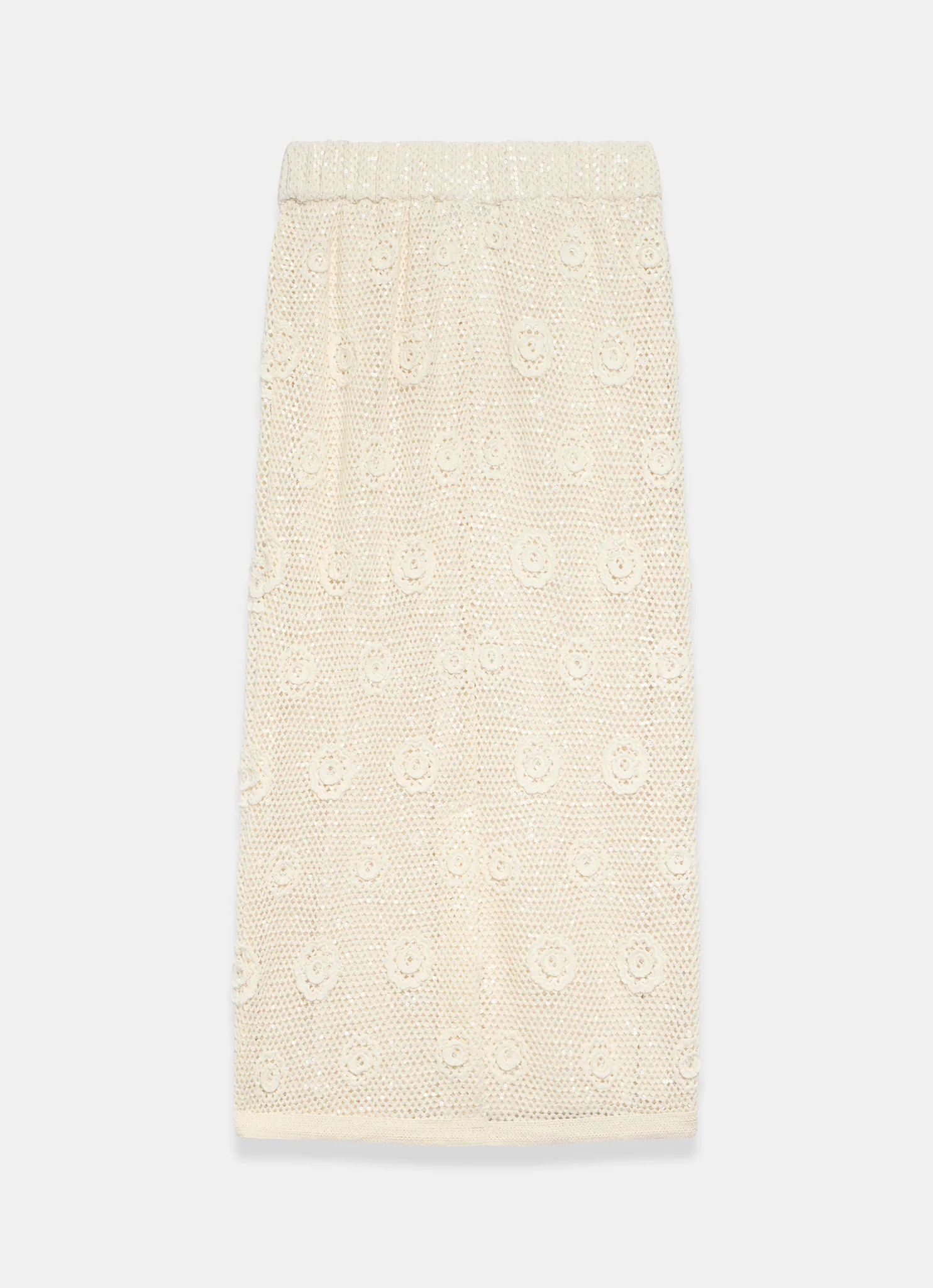Neutral Sequin Floral Crochet Midi Skirt