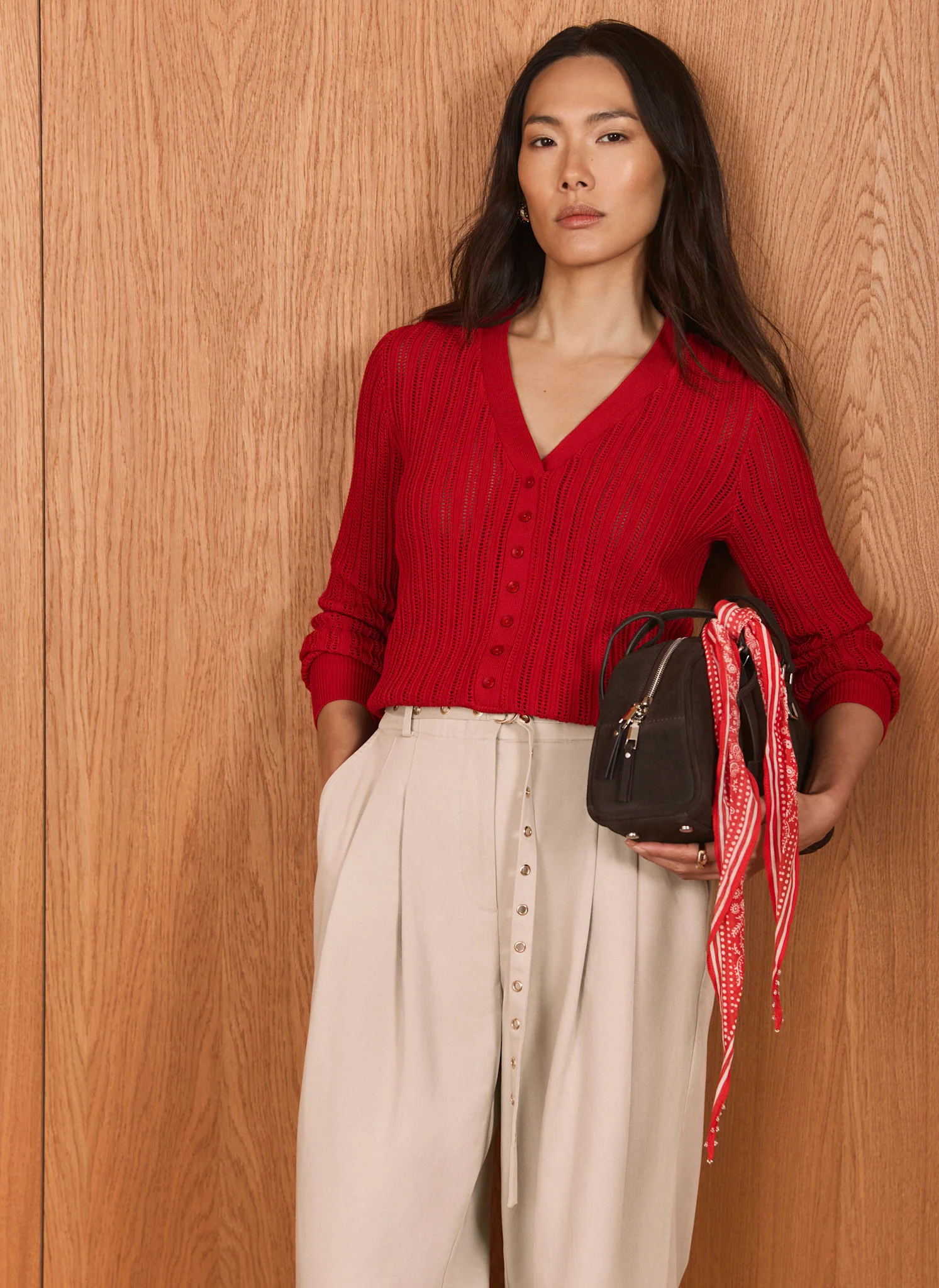 Red Open Knit Top