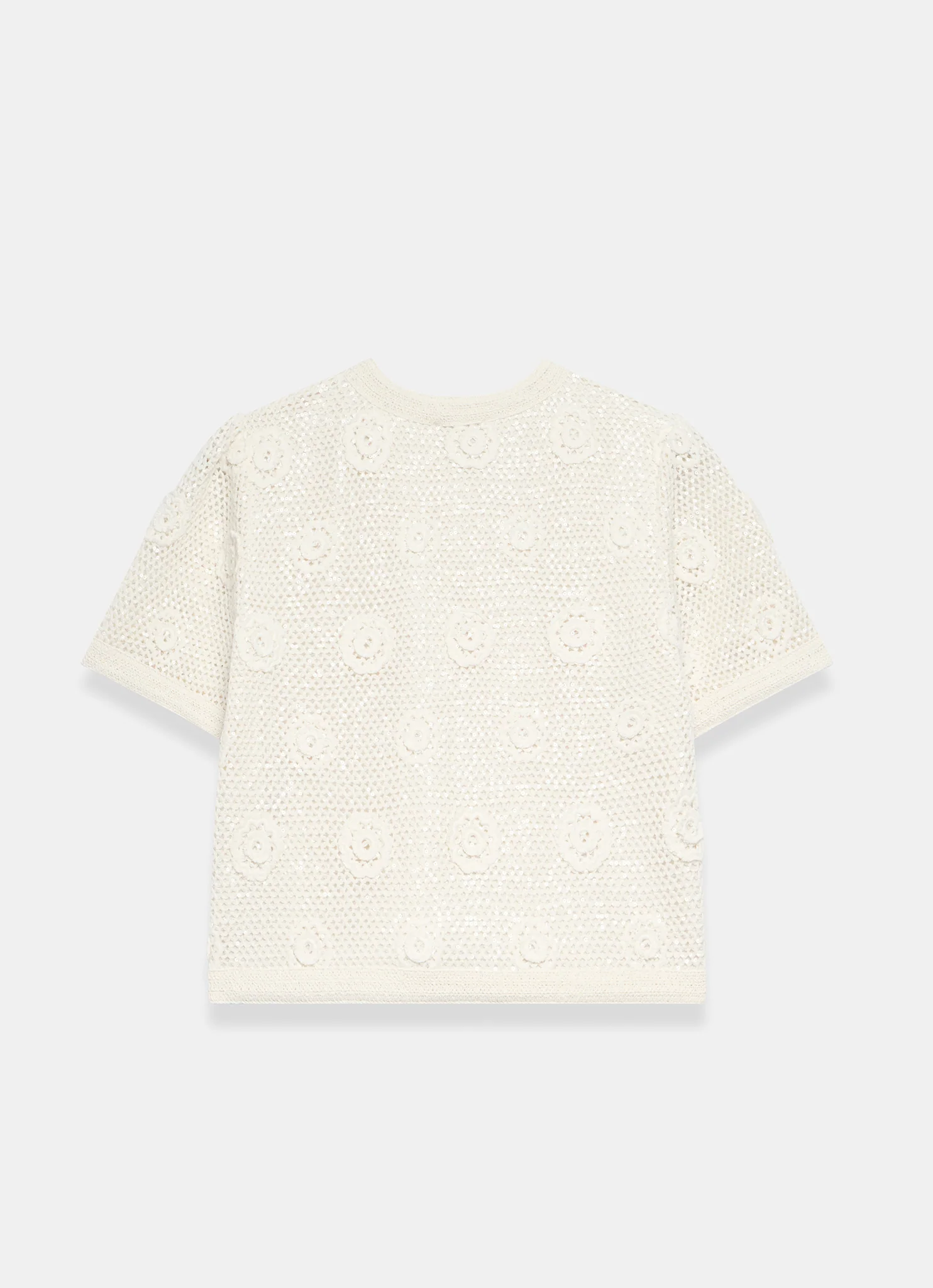 Neutral Cotton Sequin Floral Crochet Top