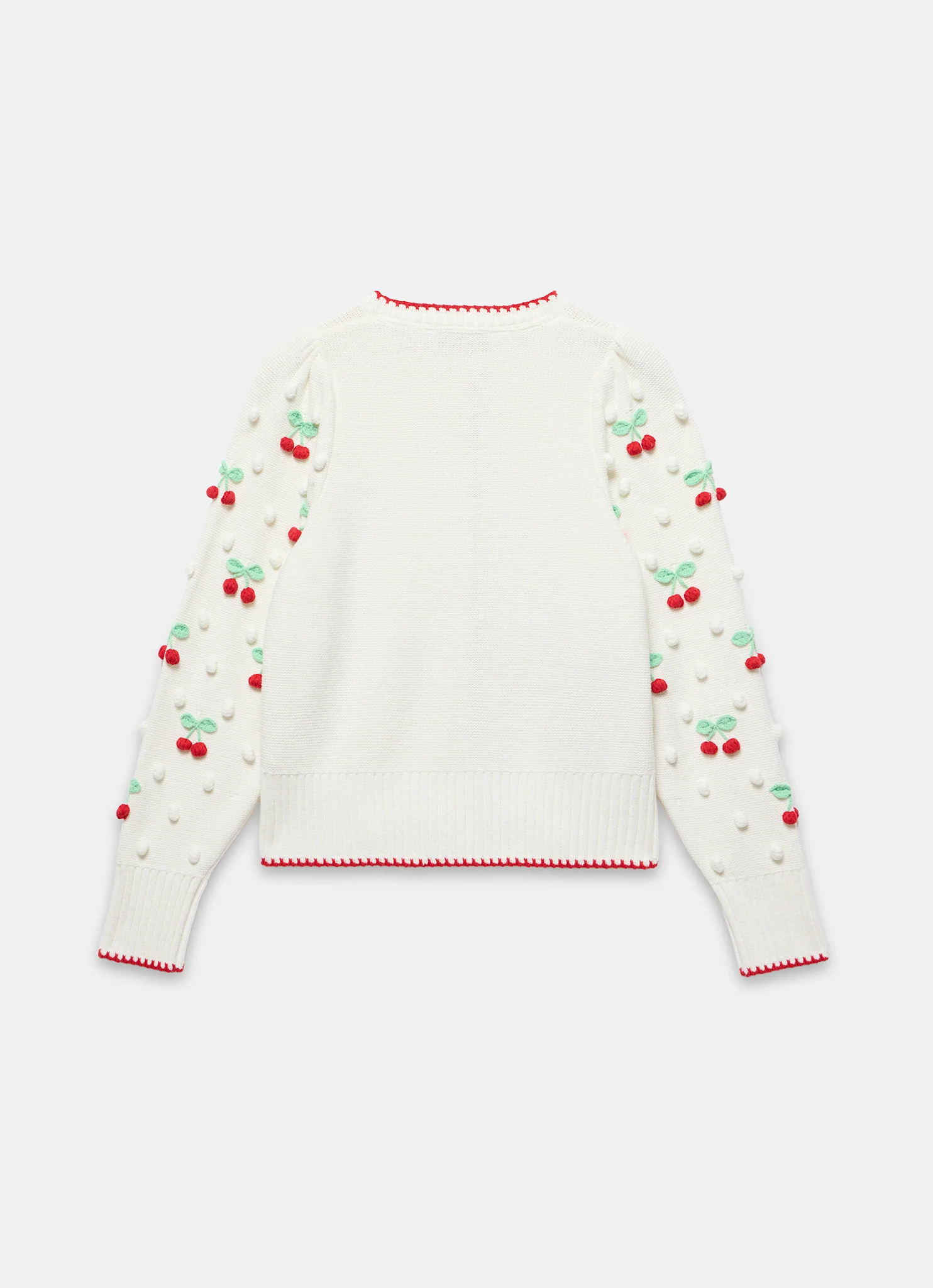 Cream Cherry Applique Knit Cardigan