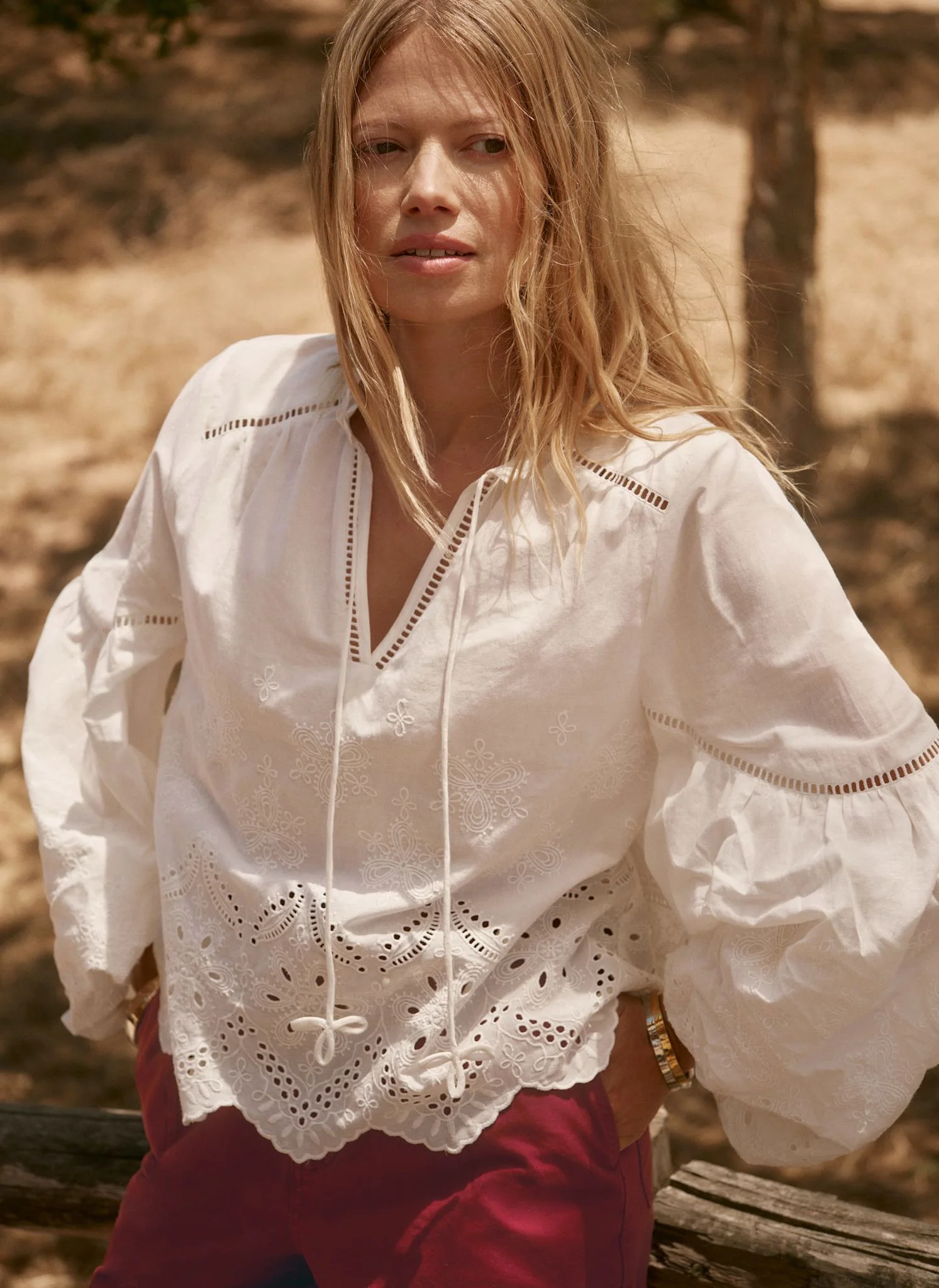 White Cotton Broderie Blouse