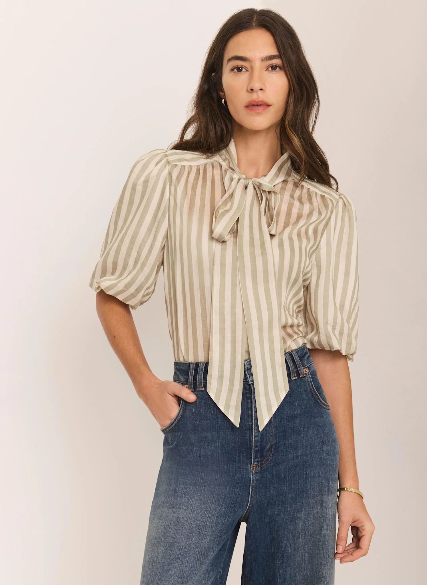 7392-green-striped-puff-sleeve-blouse-1.webp Green Striped Puff Sleeve Blouse