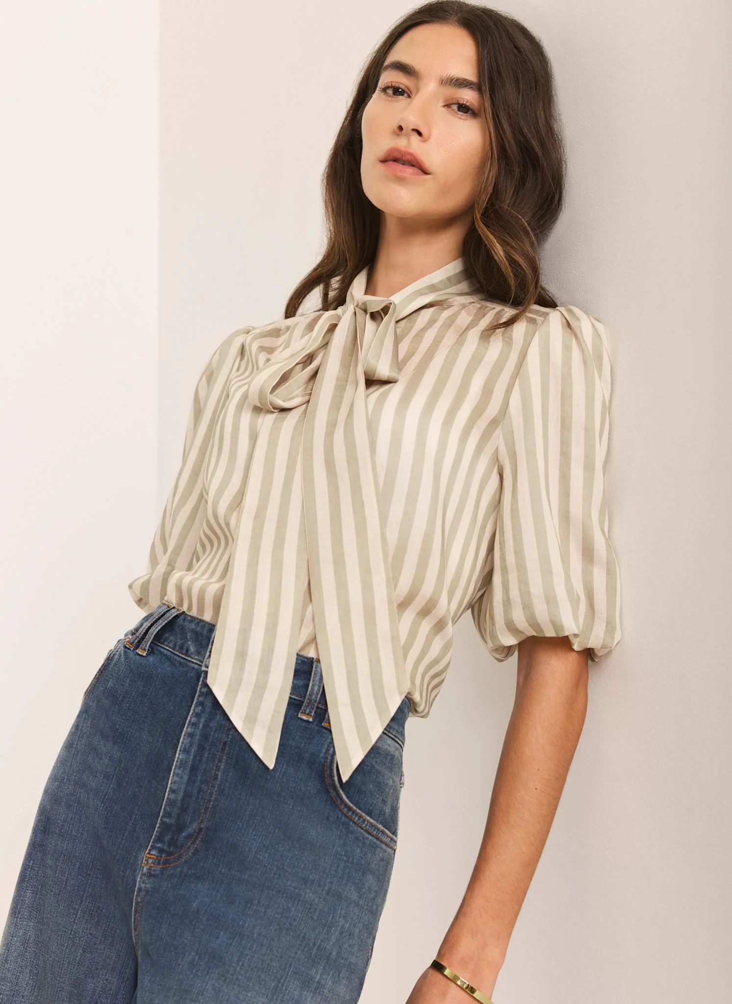 7392-green-striped-puff-sleeve-blouse-2.webp Green Striped Puff Sleeve Blouse