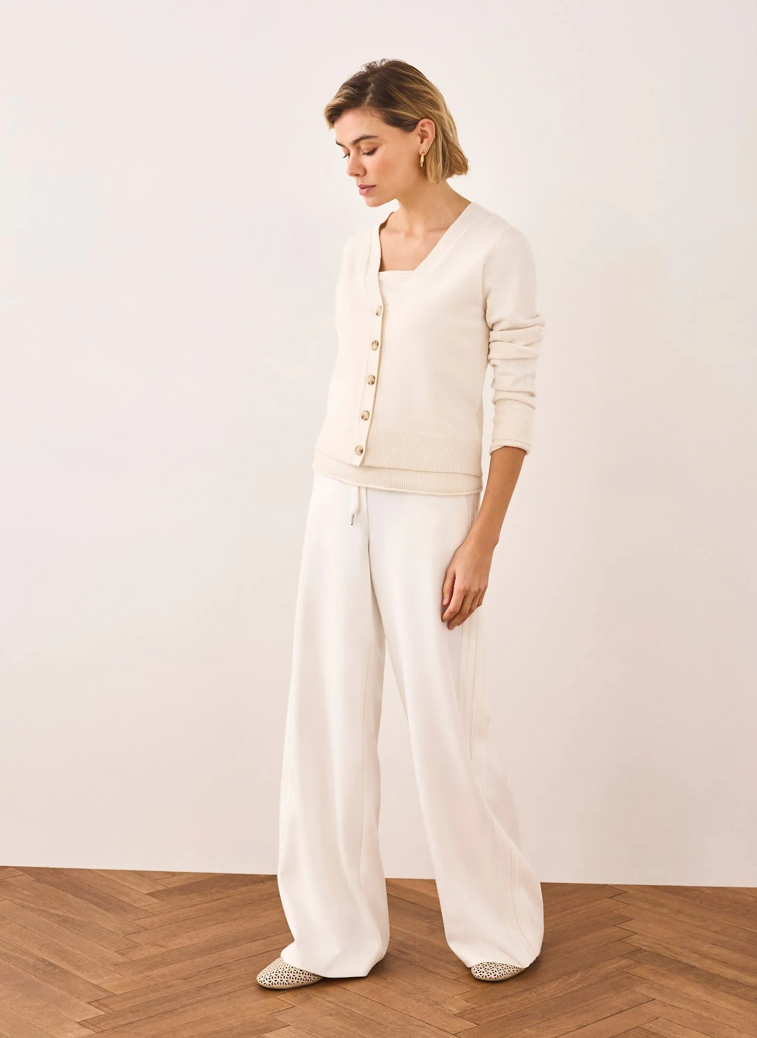 Cream Crochet Side Stripe Trousers