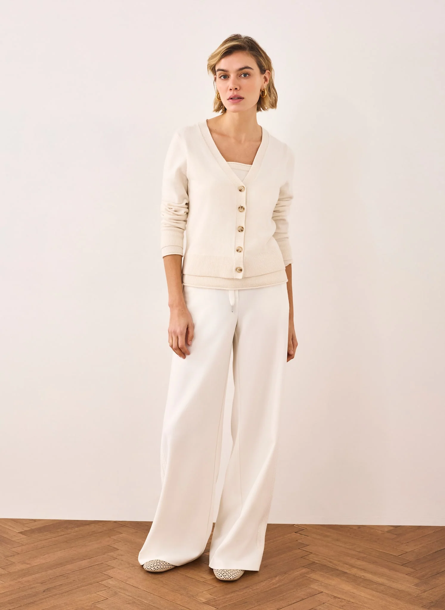 Cream Crochet Side Stripe Trousers