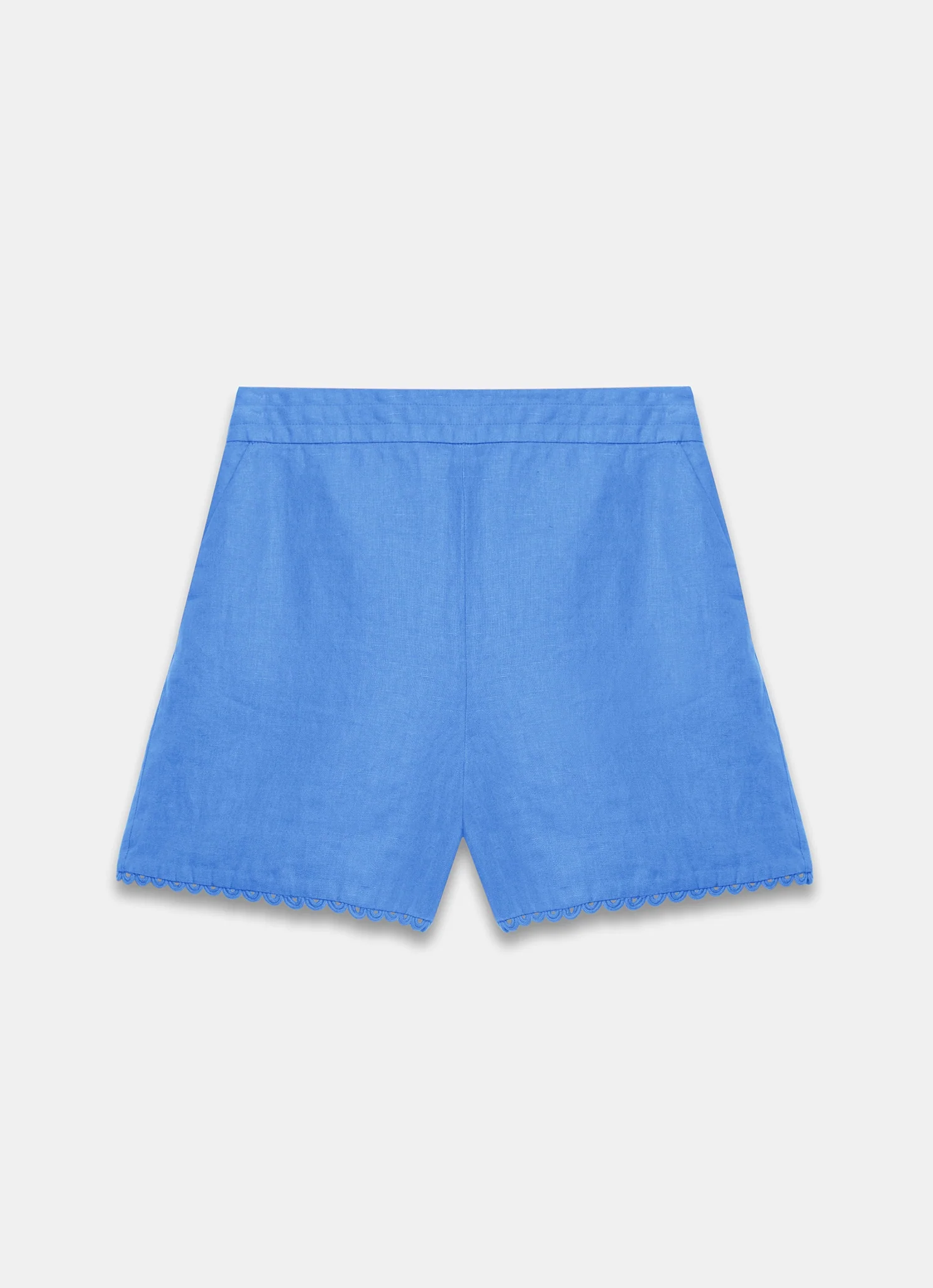 Blue Linen Scallop Hem Shorts