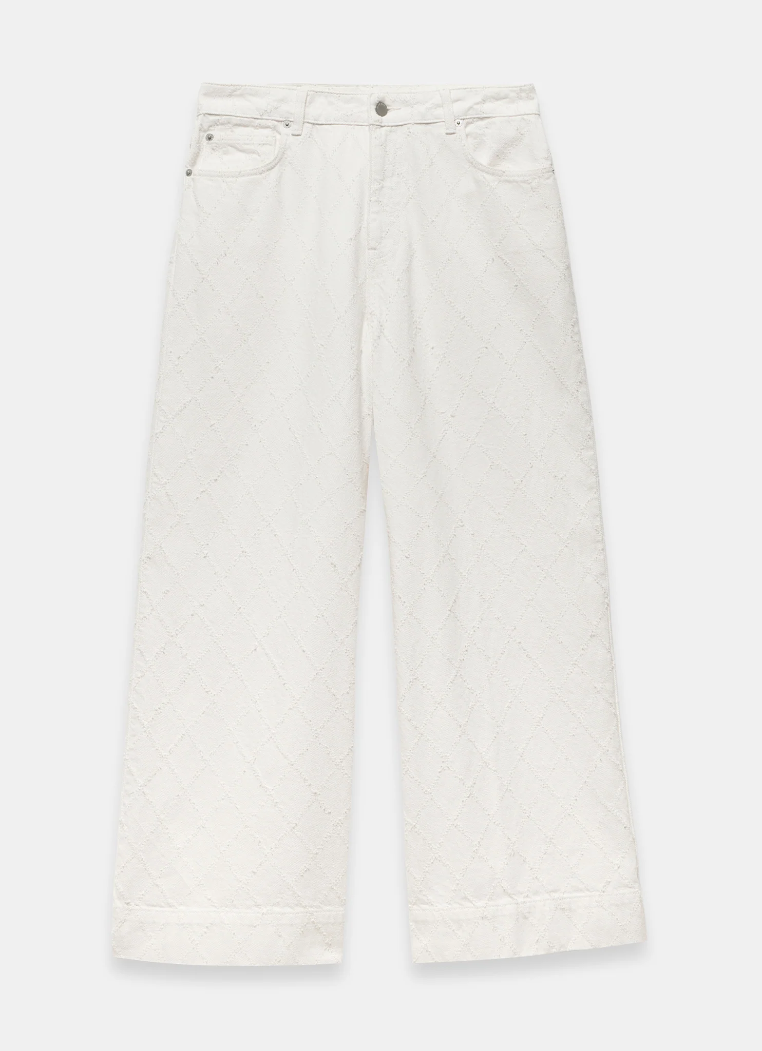 Cream Diamond Textured Wide Jeans