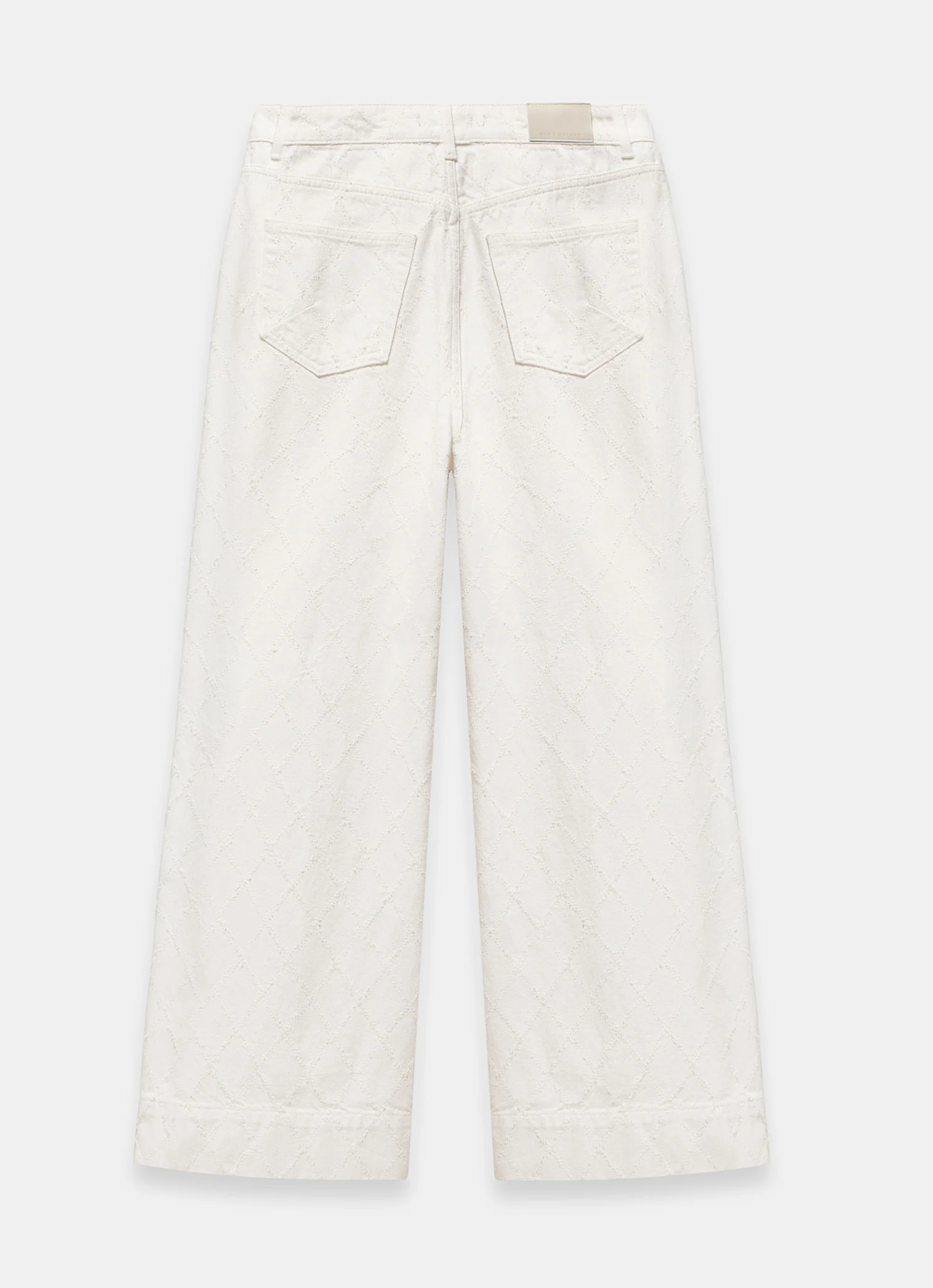 Cream Diamond Textured Wide Jeans