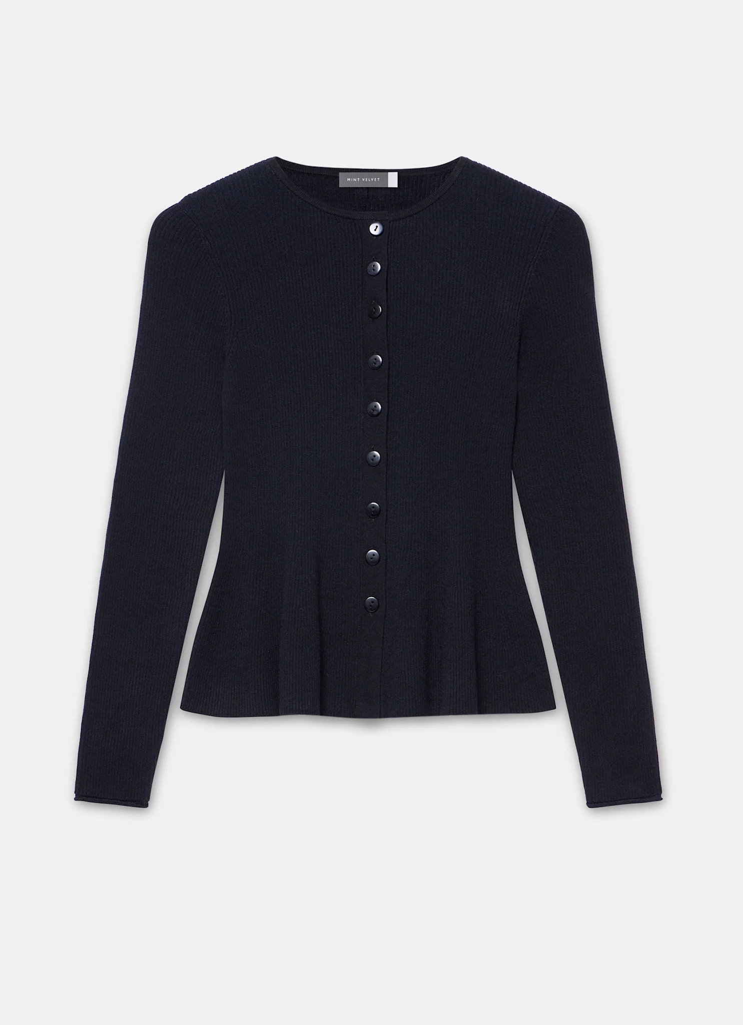 Navy Peplum Knit Cardigan