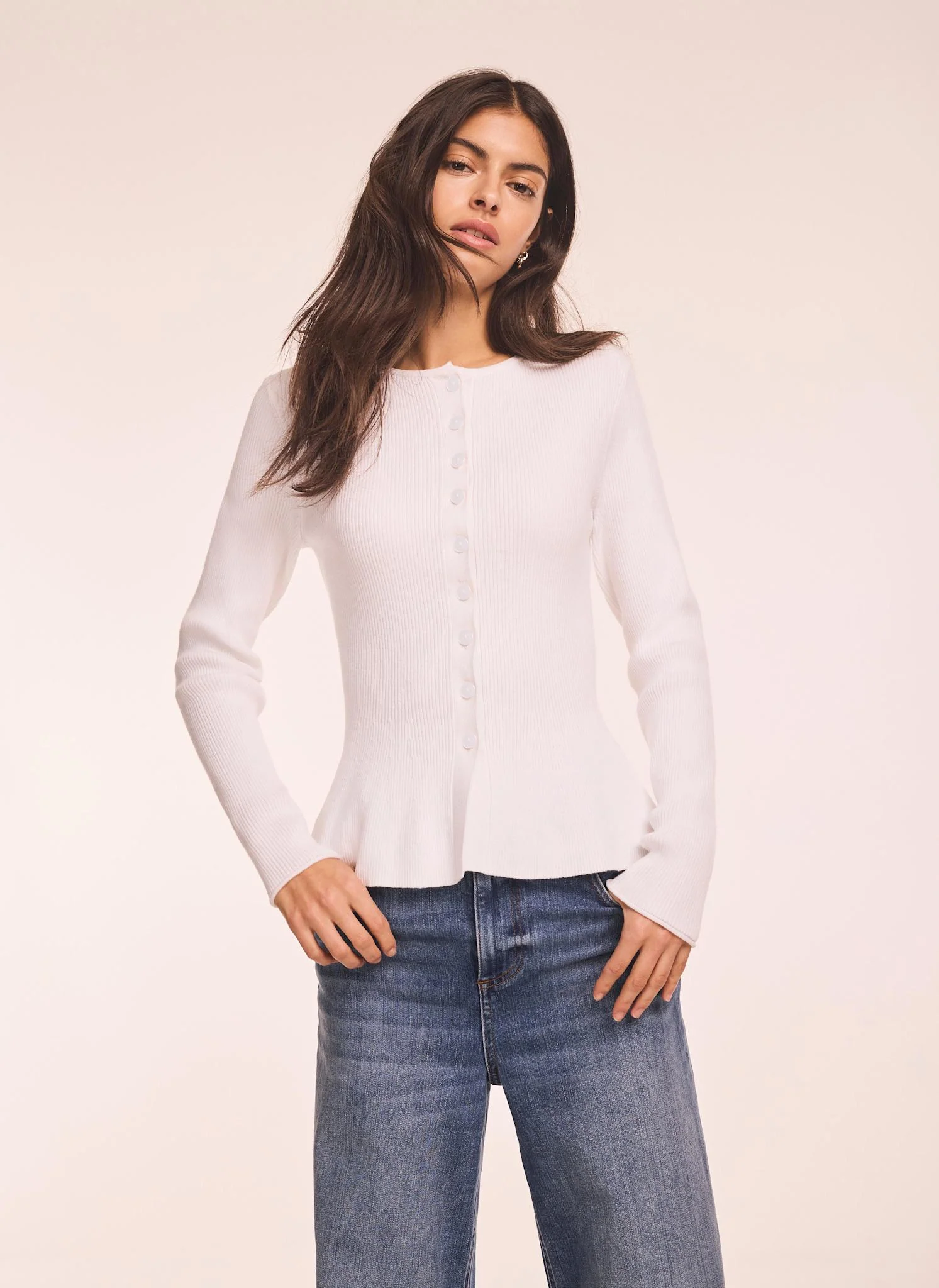White Peplum Knit Cardigan