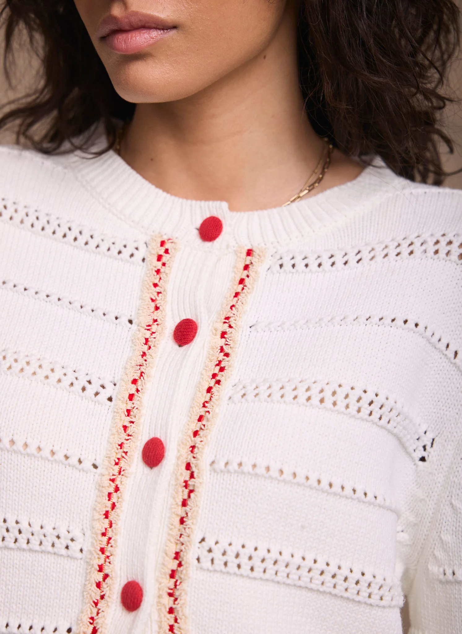 Cream Cotton Blend Tassel Cardigan