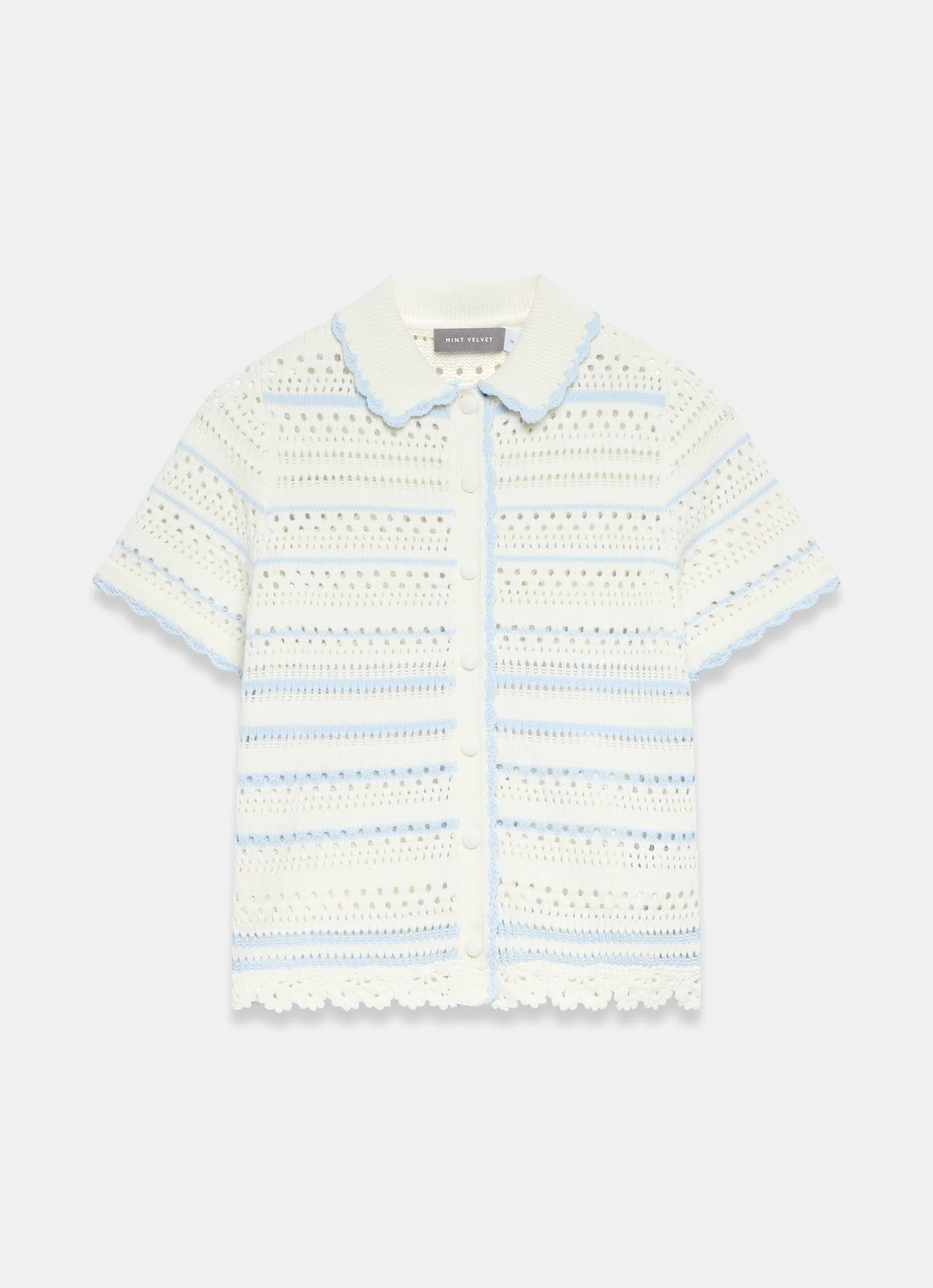 Cream Cotton Blend Stripe Crochet Top