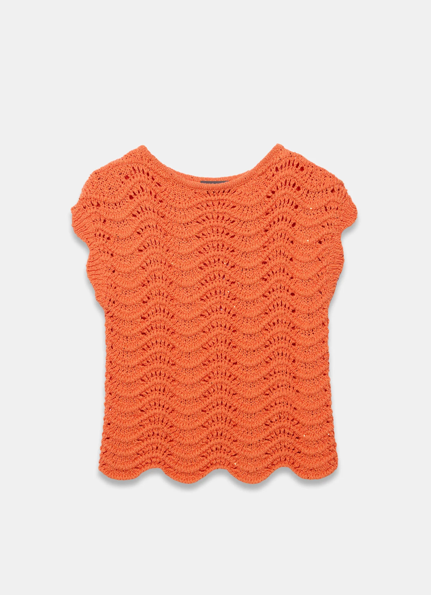 Orange Embellished Crochet Knit Top