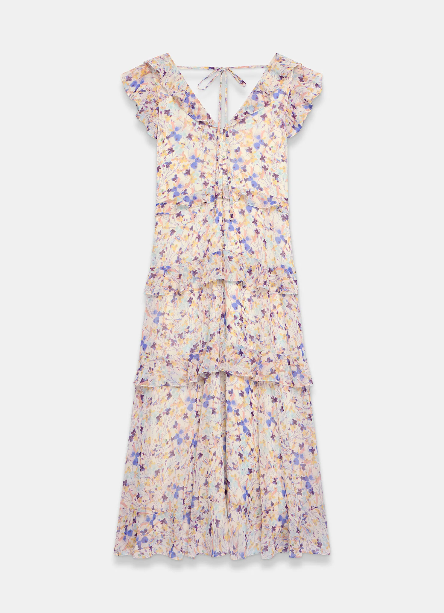7716-blue-floral-print-ruffle-midi-dress-8.webp Blue Floral Print Ruffle Midi Dress