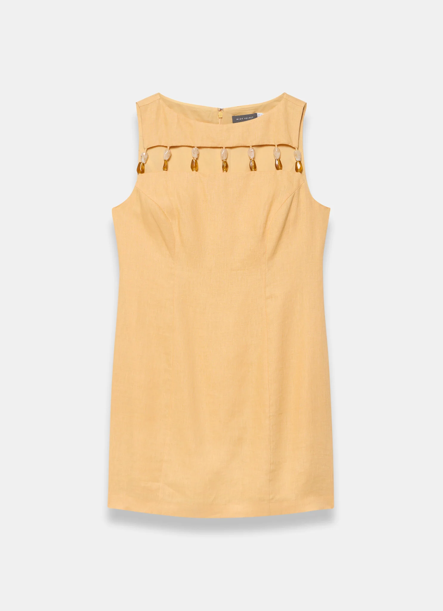 Yellow Linen Beaded Mini Dress
