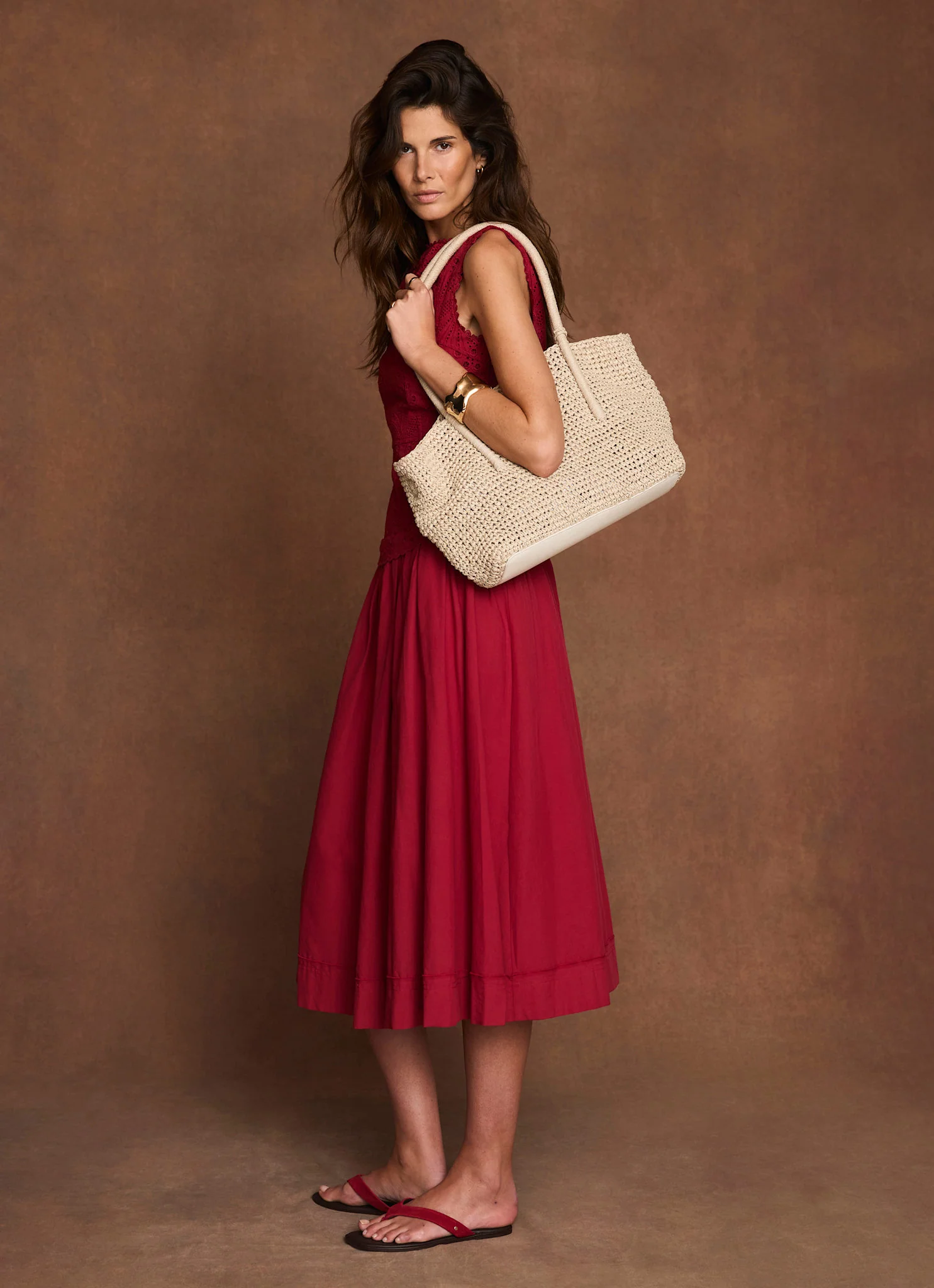 7776-red-cotton-broderie-drop-waist-midi-dress-6.webp Red Cotton Broderie Drop Waist Midi Dress