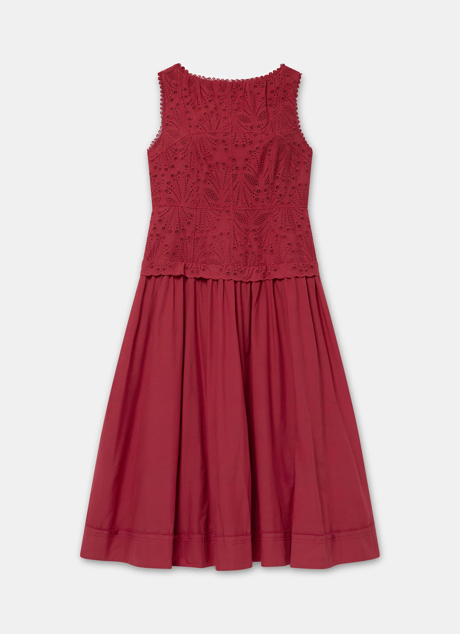 7776-red-cotton-broderie-drop-waist-midi-dress-7.webp Red Cotton Broderie Drop Waist Midi Dress