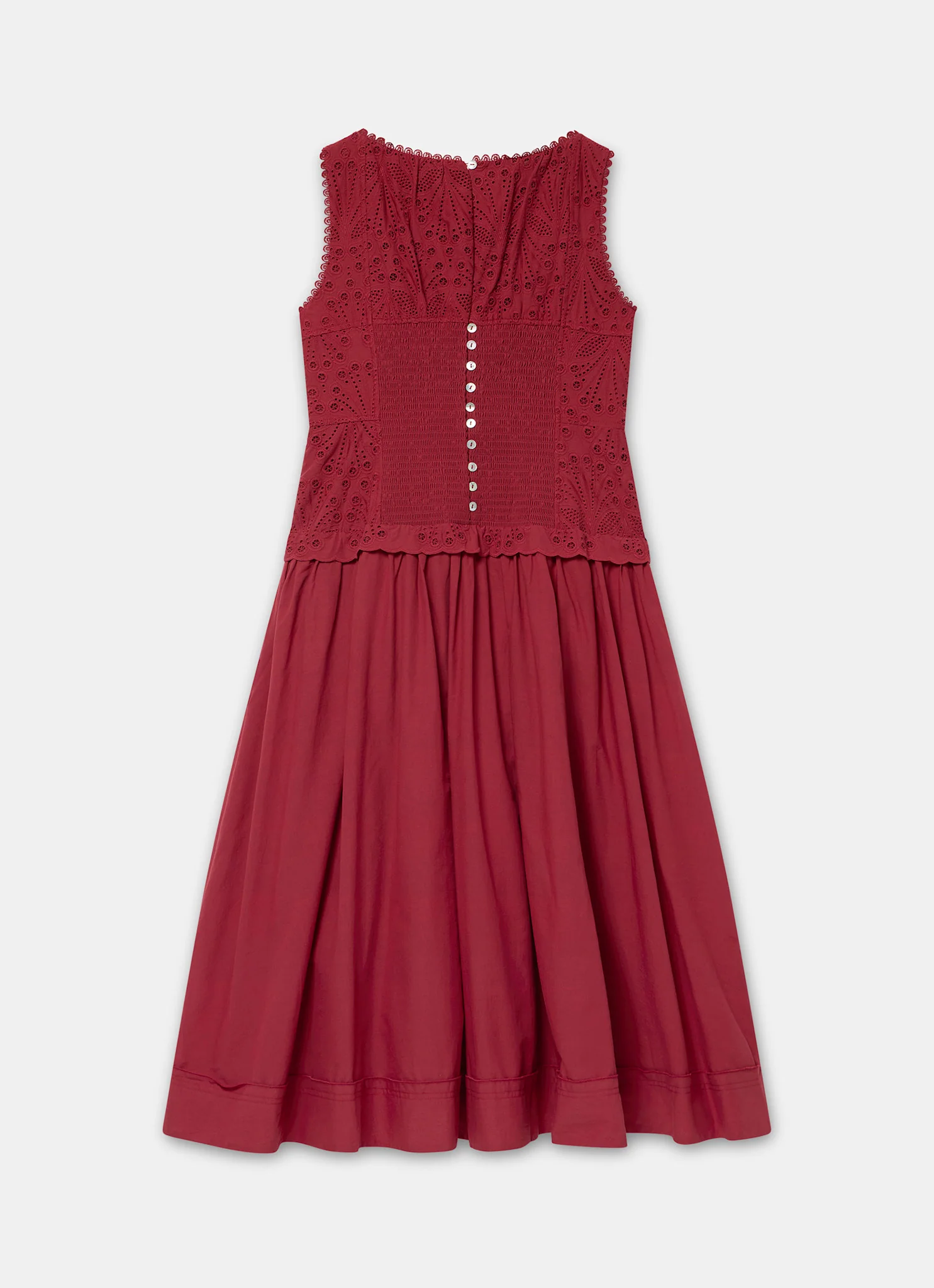 7776-red-cotton-broderie-drop-waist-midi-dress-8.webp Red Cotton Broderie Drop Waist Midi Dress