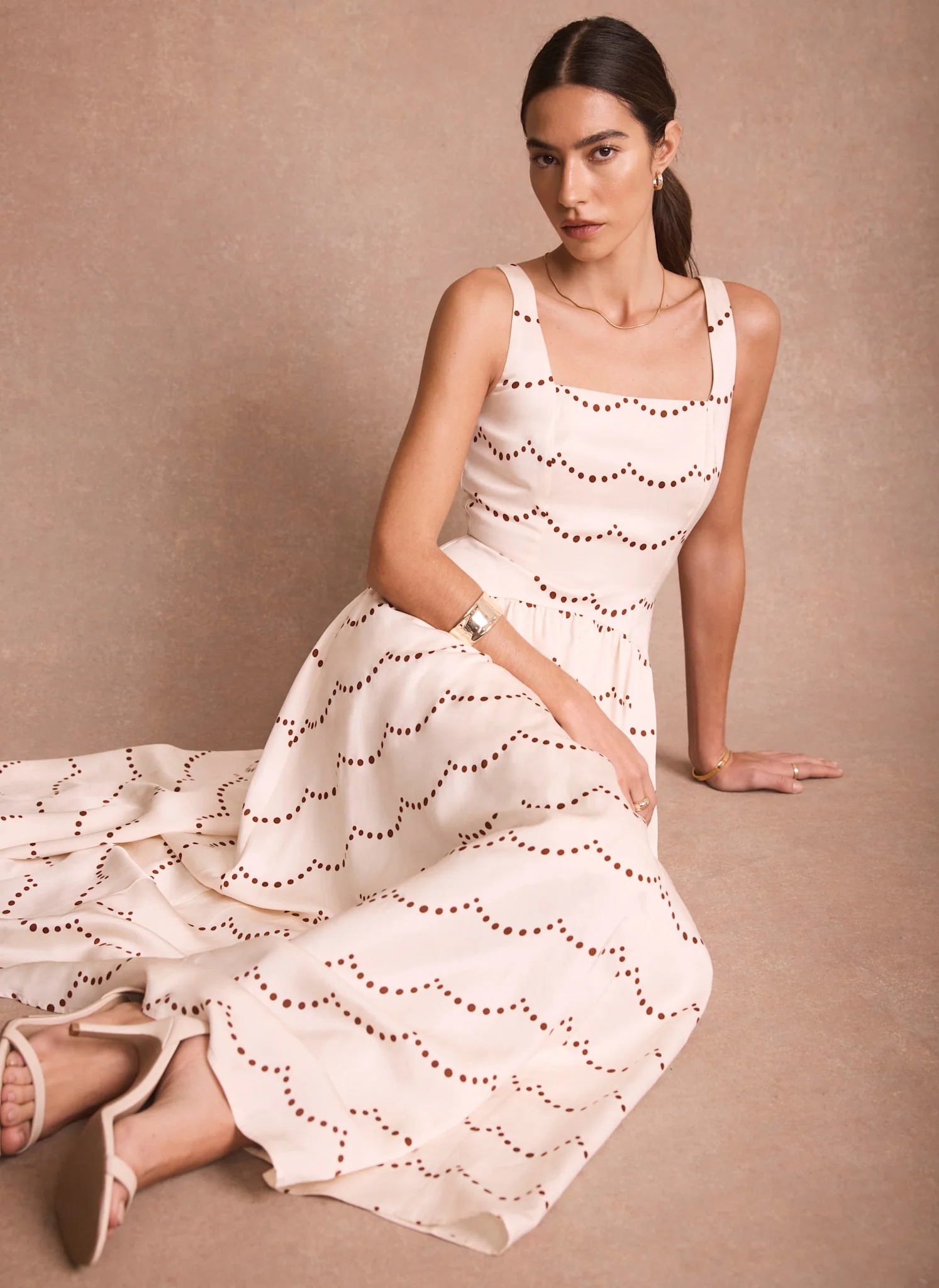 Cream Spot Print Maxi Dress