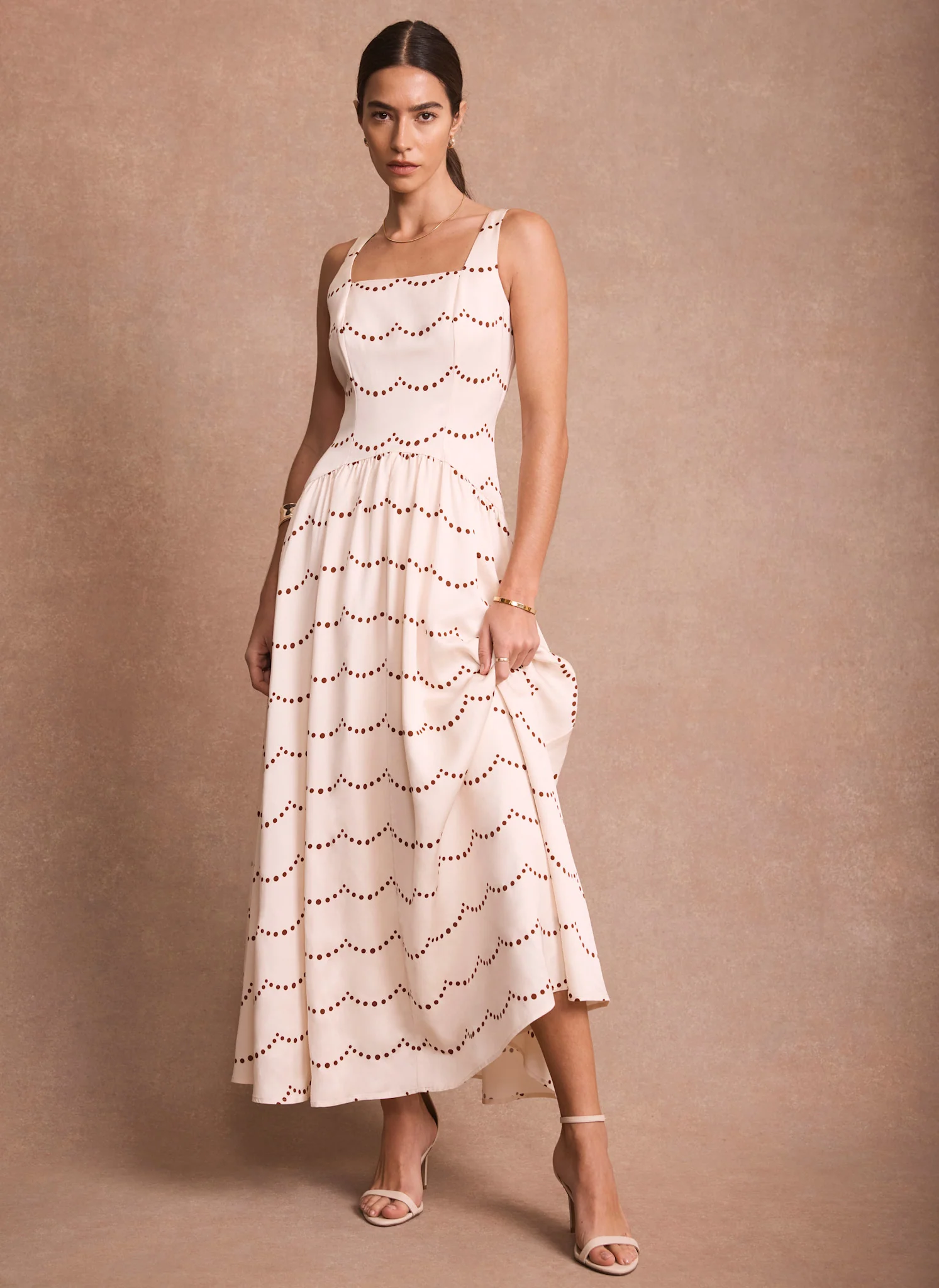 Cream Spot Print Maxi Dress