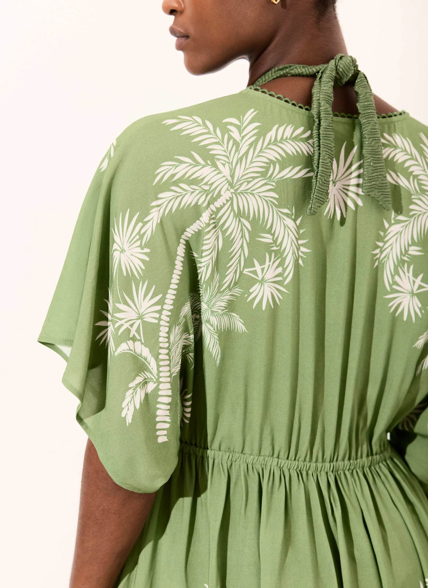 Green Palm Print Maxi Beach Dress