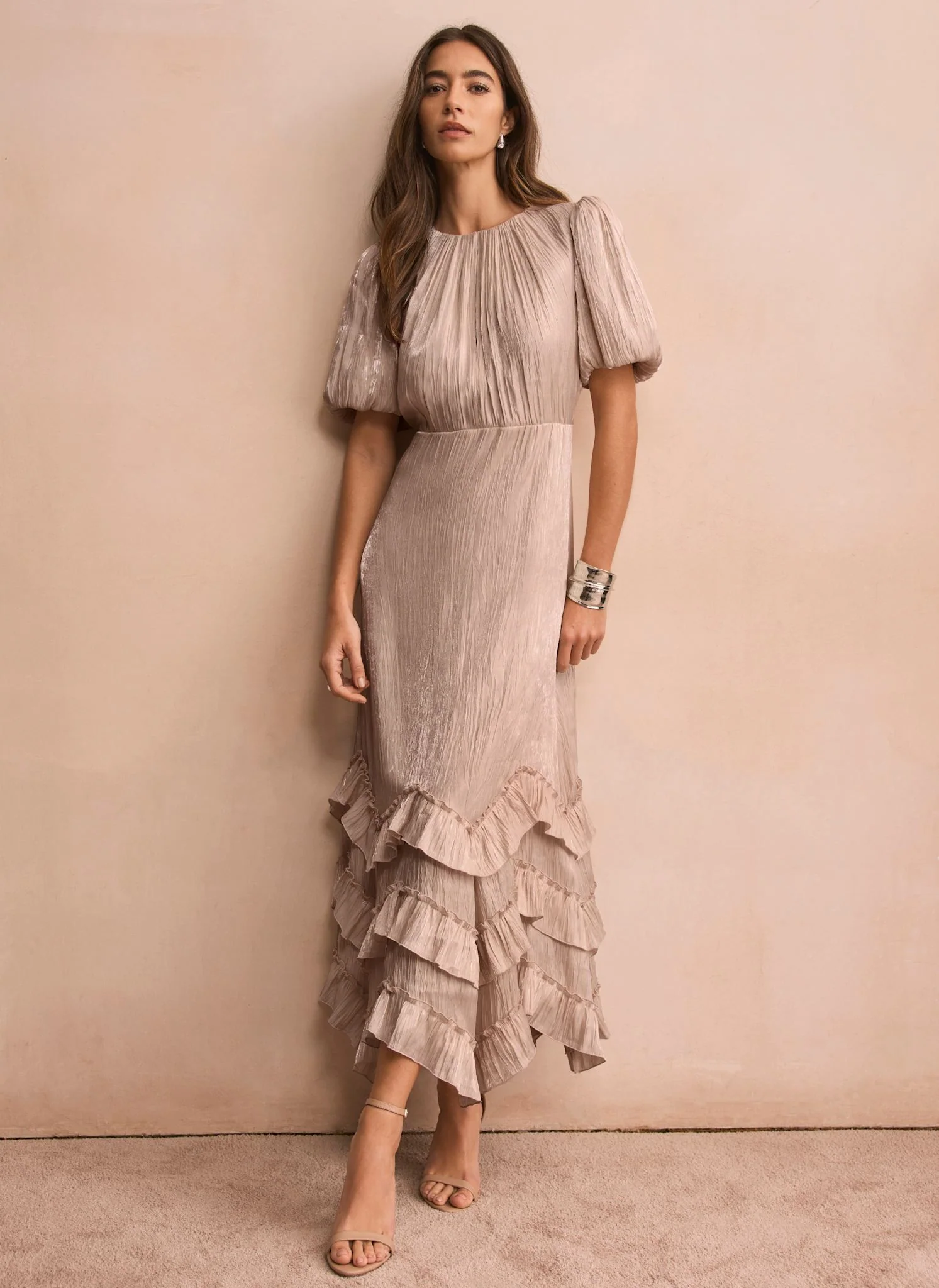 7812-neutral-metallic-ruffle-maxi-dress-1.webp Neutral Metallic Ruffle Maxi Dress