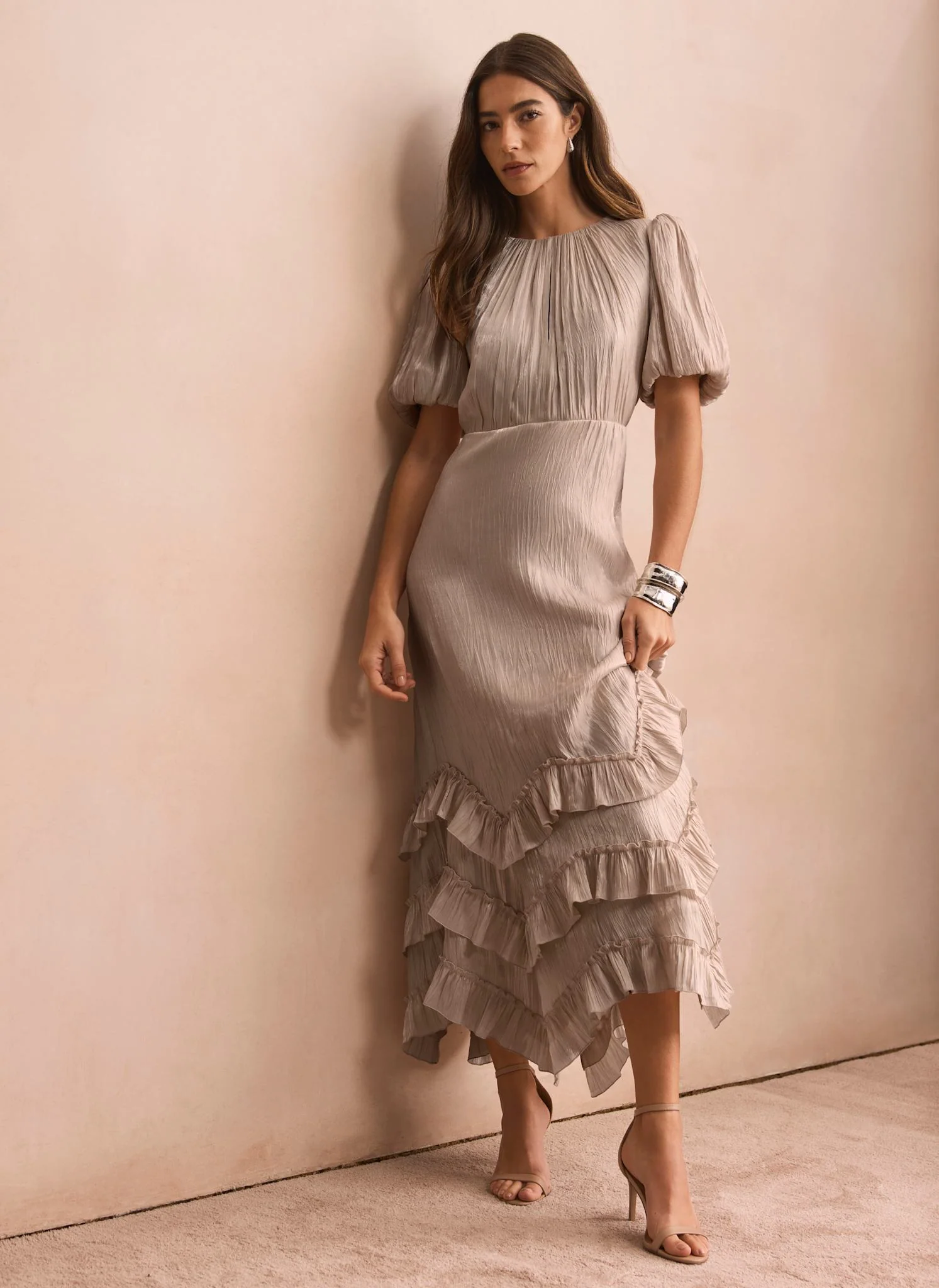 7812-neutral-metallic-ruffle-maxi-dress-2.webp Neutral Metallic Ruffle Maxi Dress
