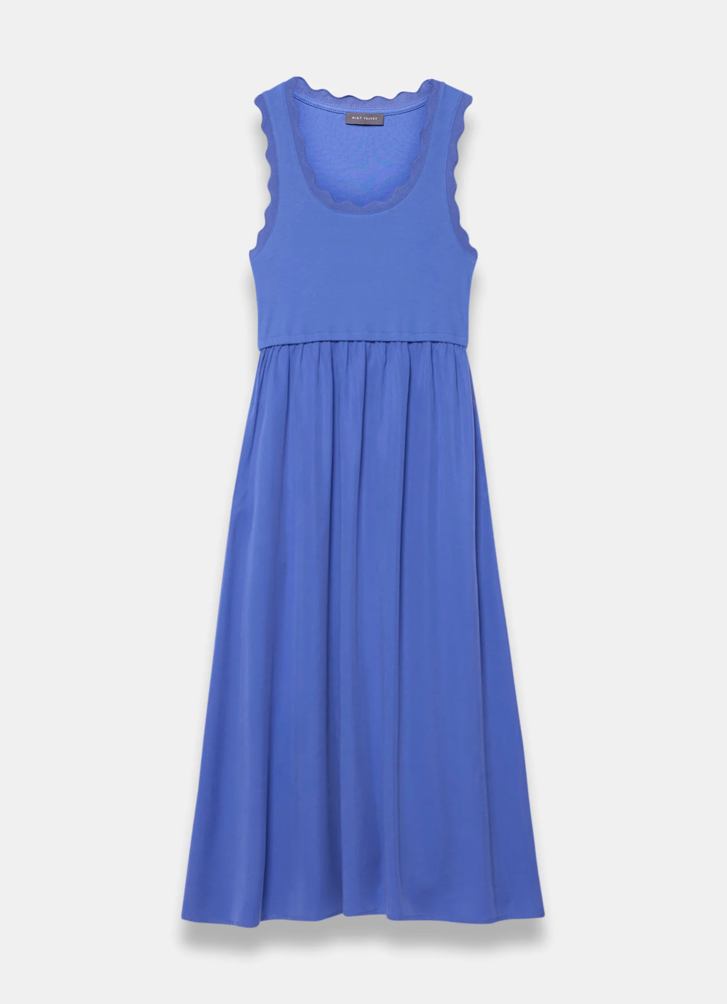 Blue Scallop Trim Midi Dress