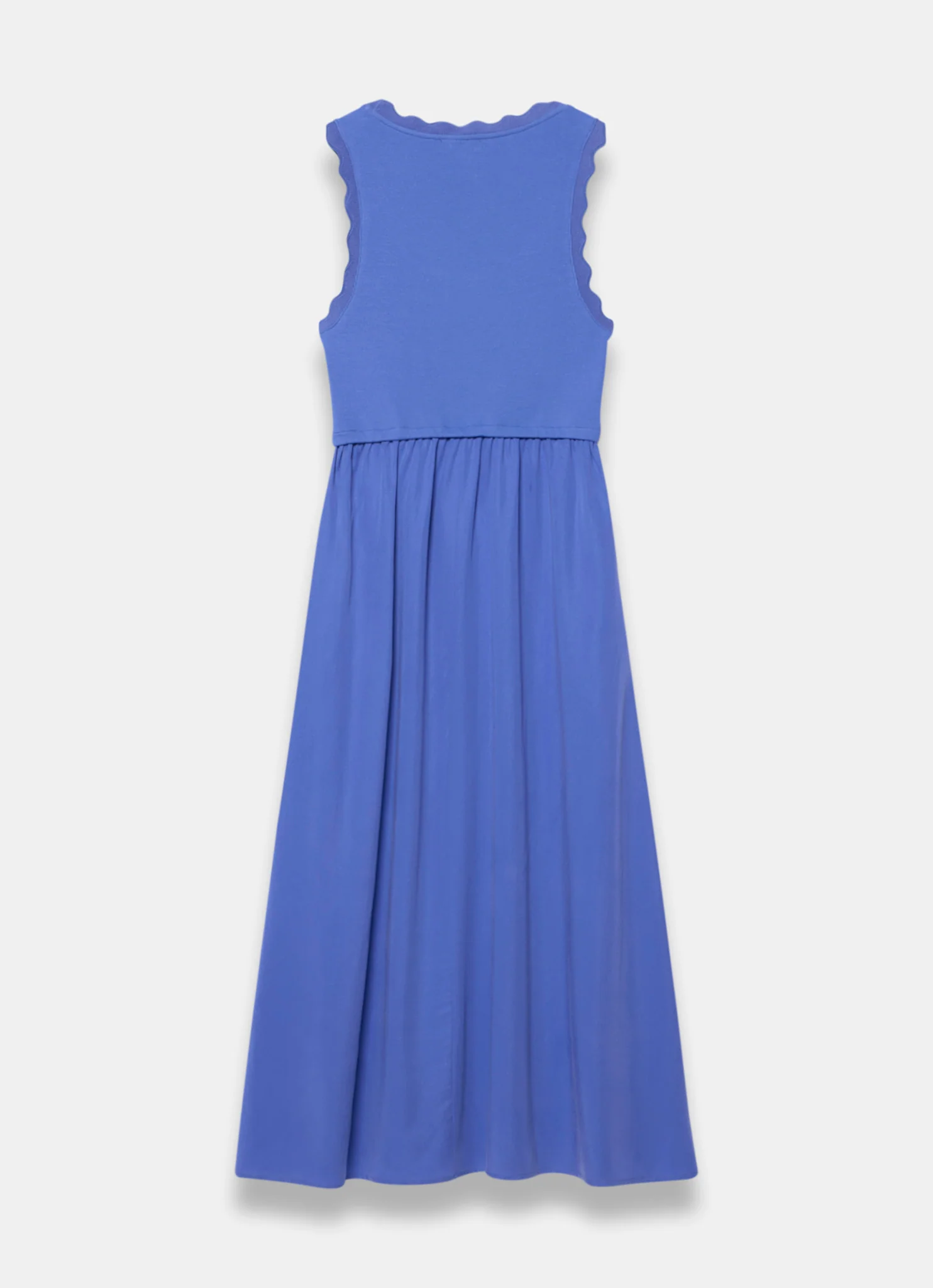 Blue Scallop Trim Midi Dress