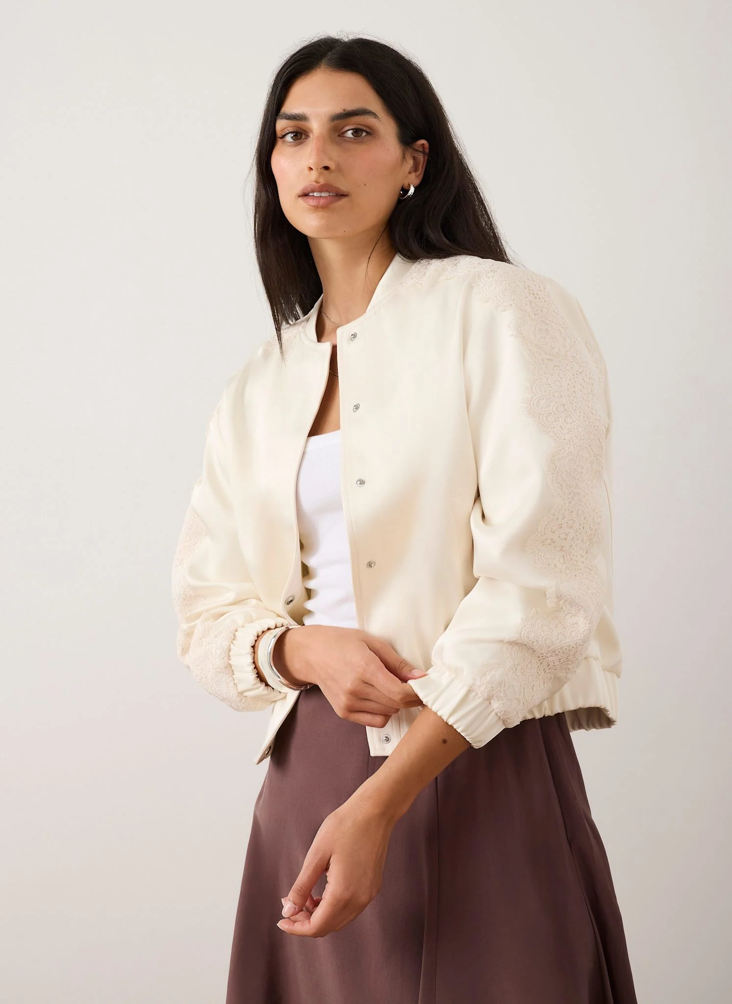 7850-cream-satin-lace-sleeve-bomber-jacket-1.webp Cream Satin Lace Sleeve Bomber Jacket