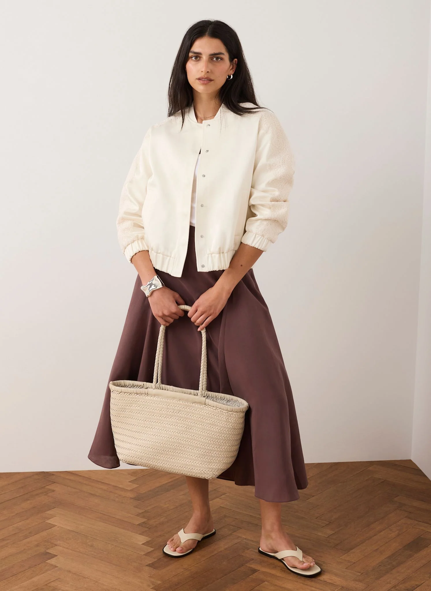 7850-cream-satin-lace-sleeve-bomber-jacket-4.webp Cream Satin Lace Sleeve Bomber Jacket