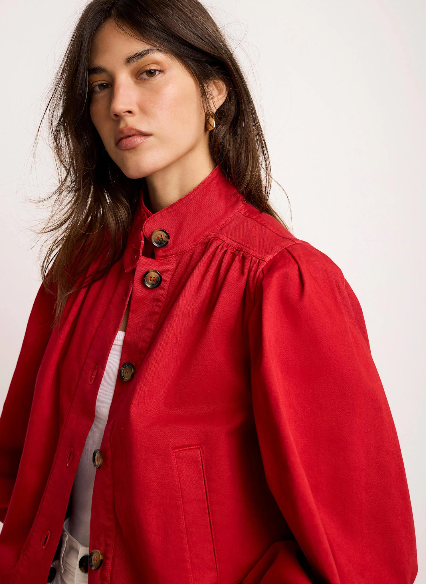 7856-red-cotton-blend-puff-sleeve-jacket-3.webp Red Cotton Blend Puff Sleeve Jacket
