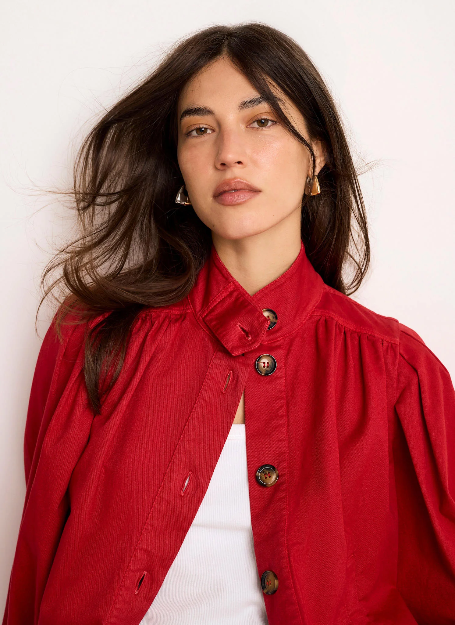 7856-red-cotton-blend-puff-sleeve-jacket-5.webp Red Cotton Blend Puff Sleeve Jacket