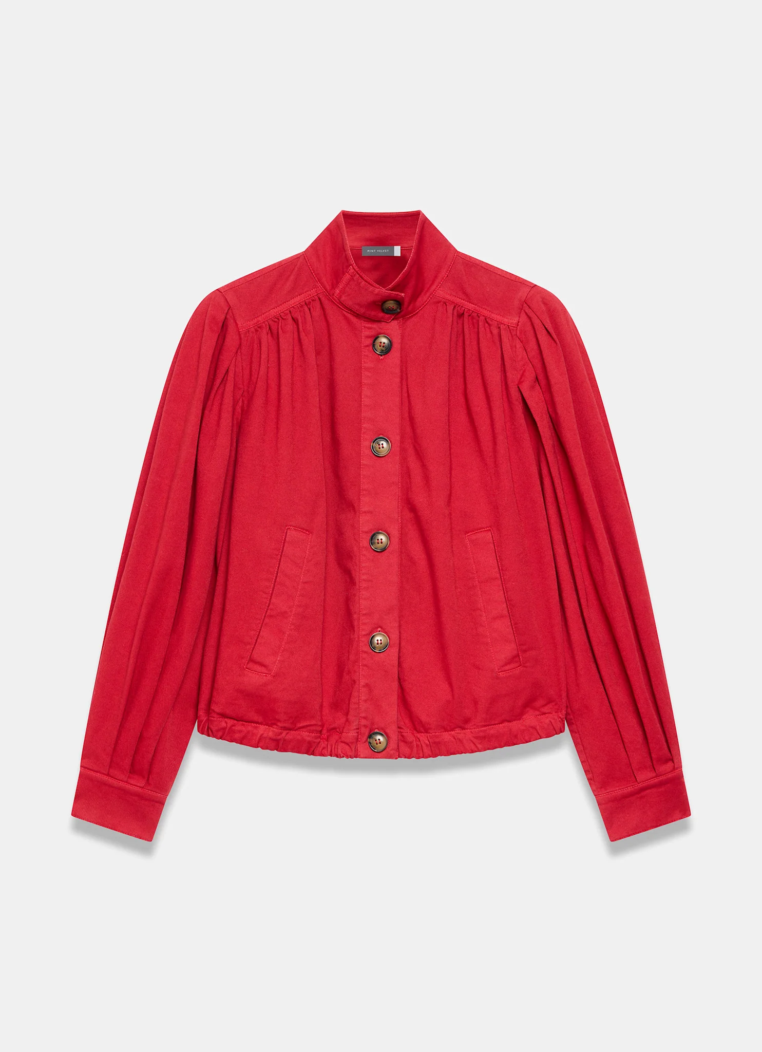 7856-red-cotton-blend-puff-sleeve-jacket-7.webp Red Cotton Blend Puff Sleeve Jacket
