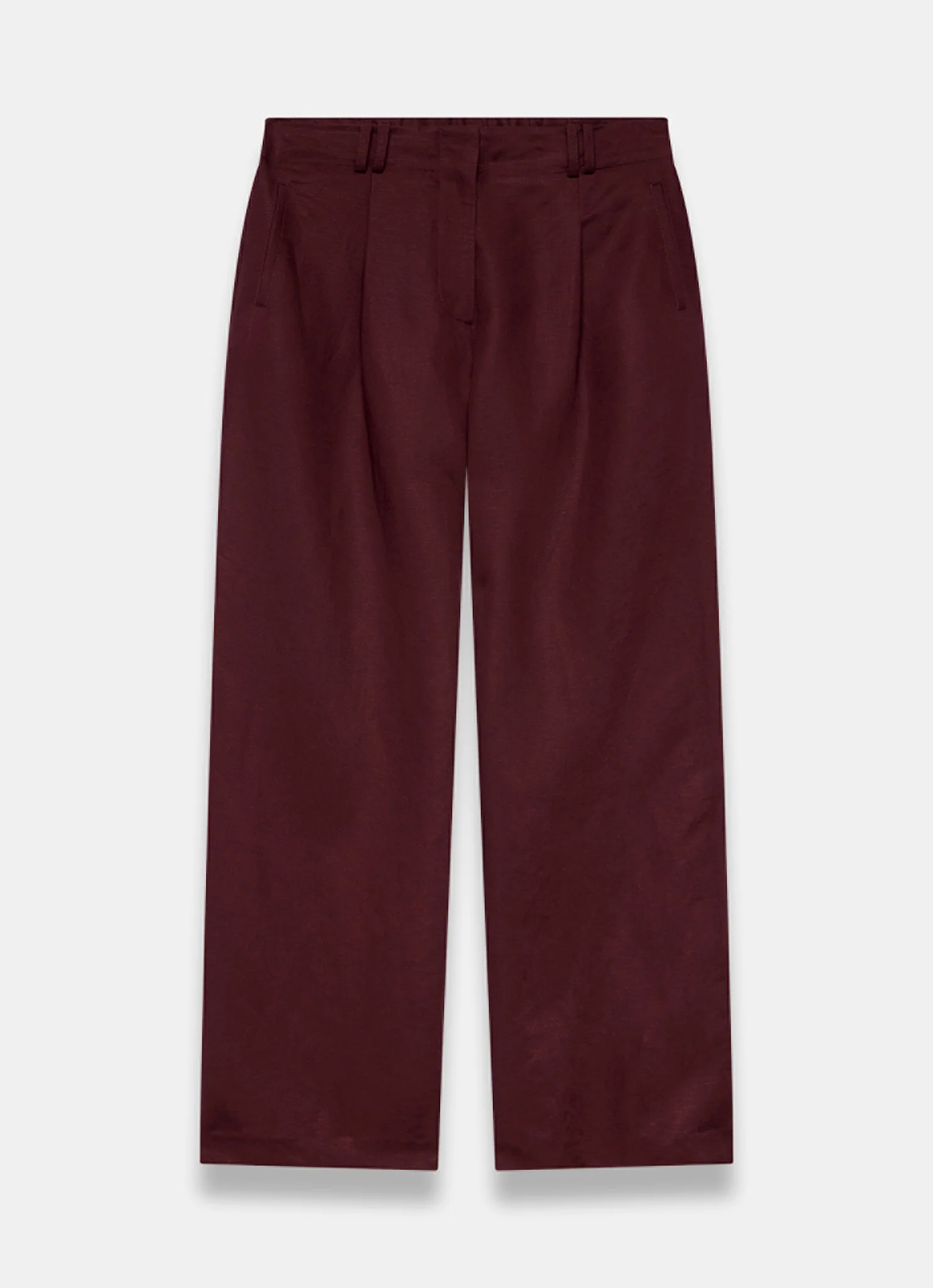 Burgundy Linen Blend Wide Leg Trousers