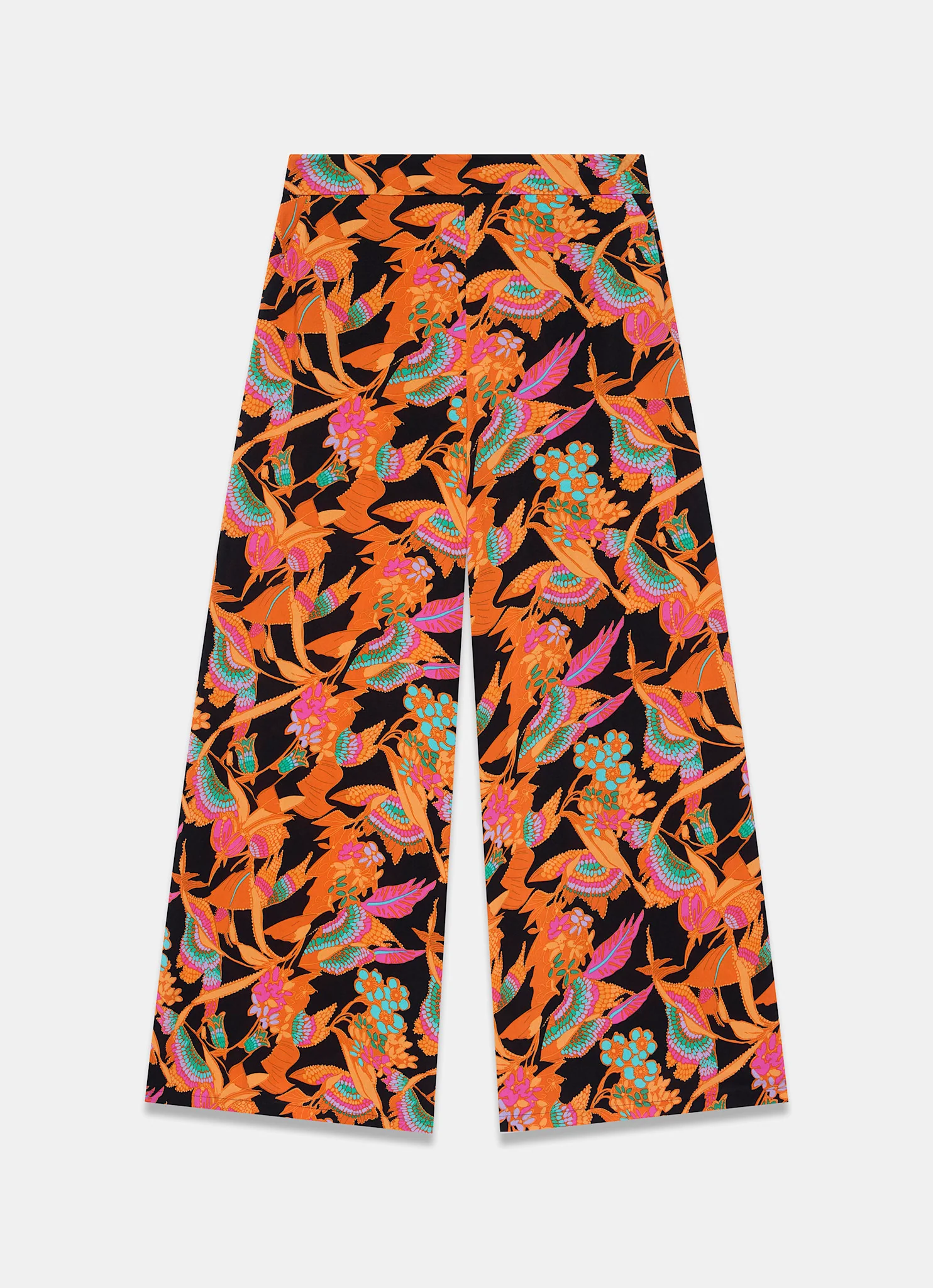 Orange Floral Print Wide Leg Trousers