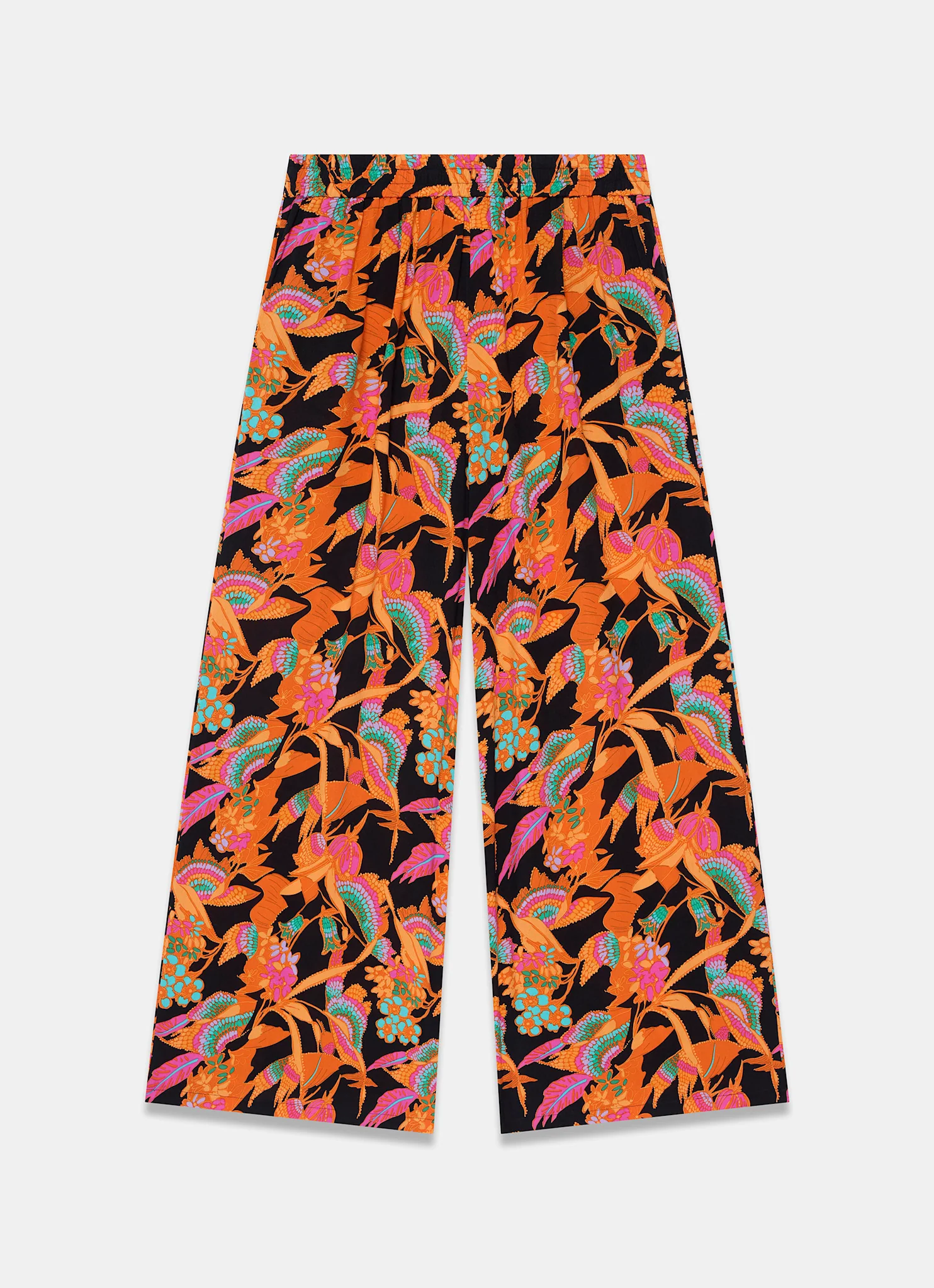 Orange Floral Print Wide Leg Trousers