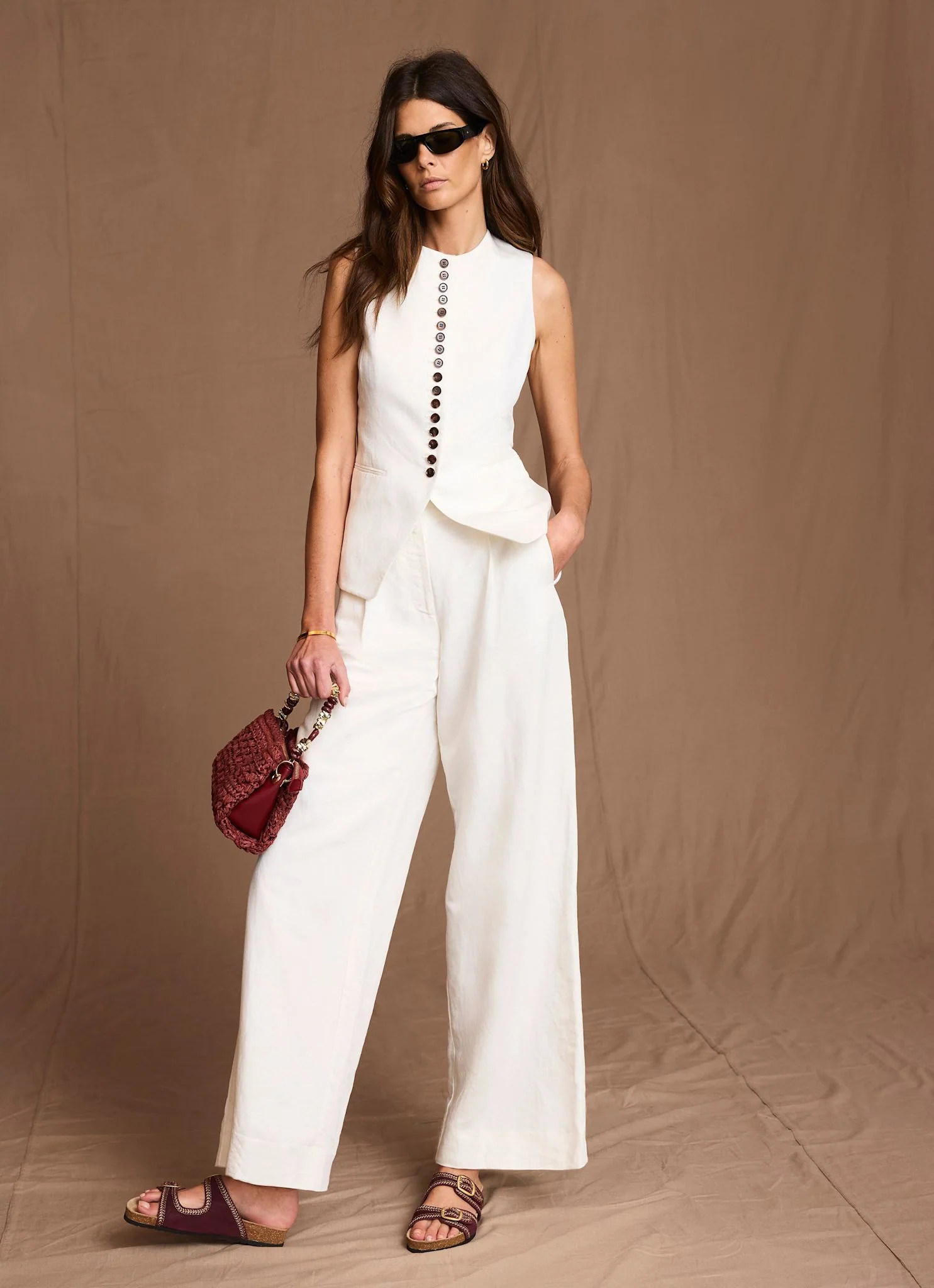 7910-cream-linen-blend-pleated-wide-leg-trousers-1.webp Cream Linen Blend Pleated Wide Leg Trousers