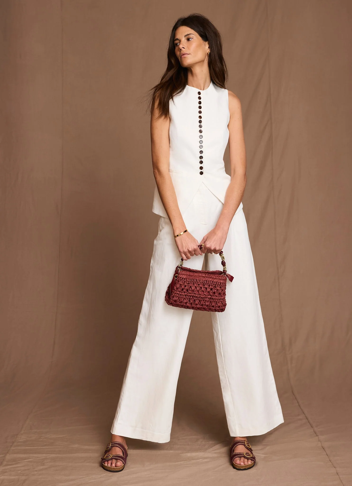 7910-cream-linen-blend-pleated-wide-leg-trousers-5.webp Cream Linen Blend Pleated Wide Leg Trousers