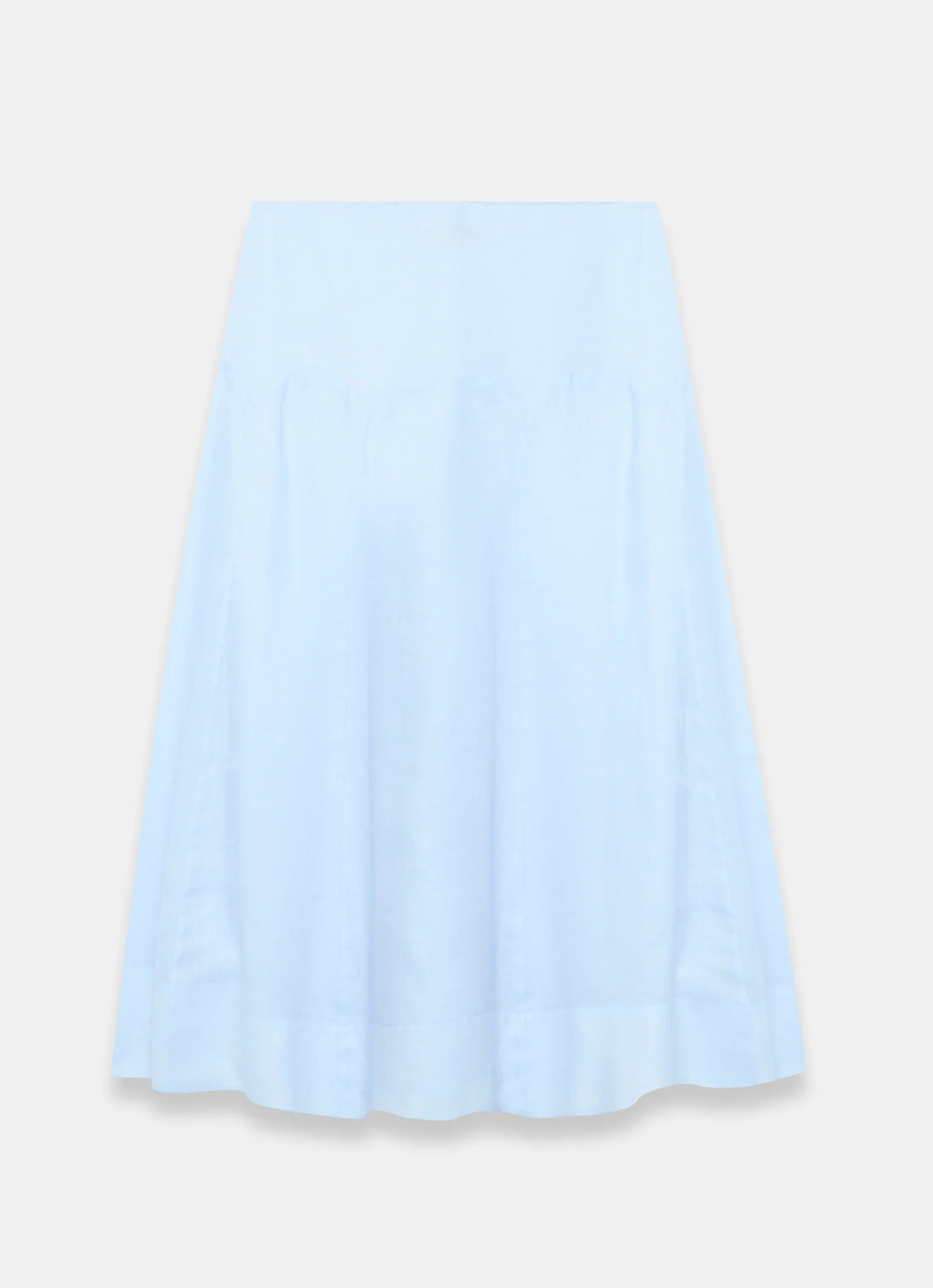 Blue Ramie Drop Waist Midi Skirt