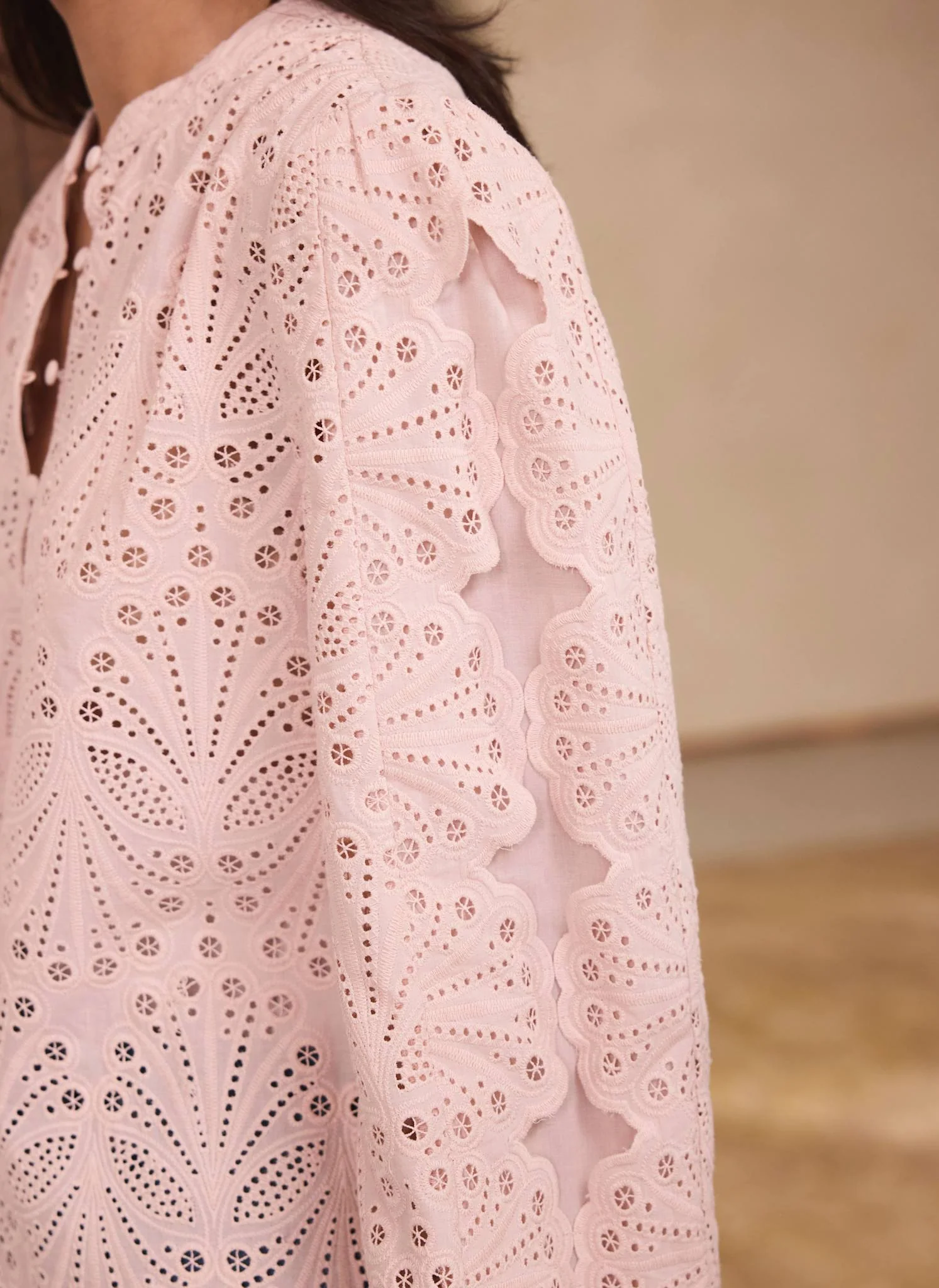 Pink Cotton Broderie Detail Blouse