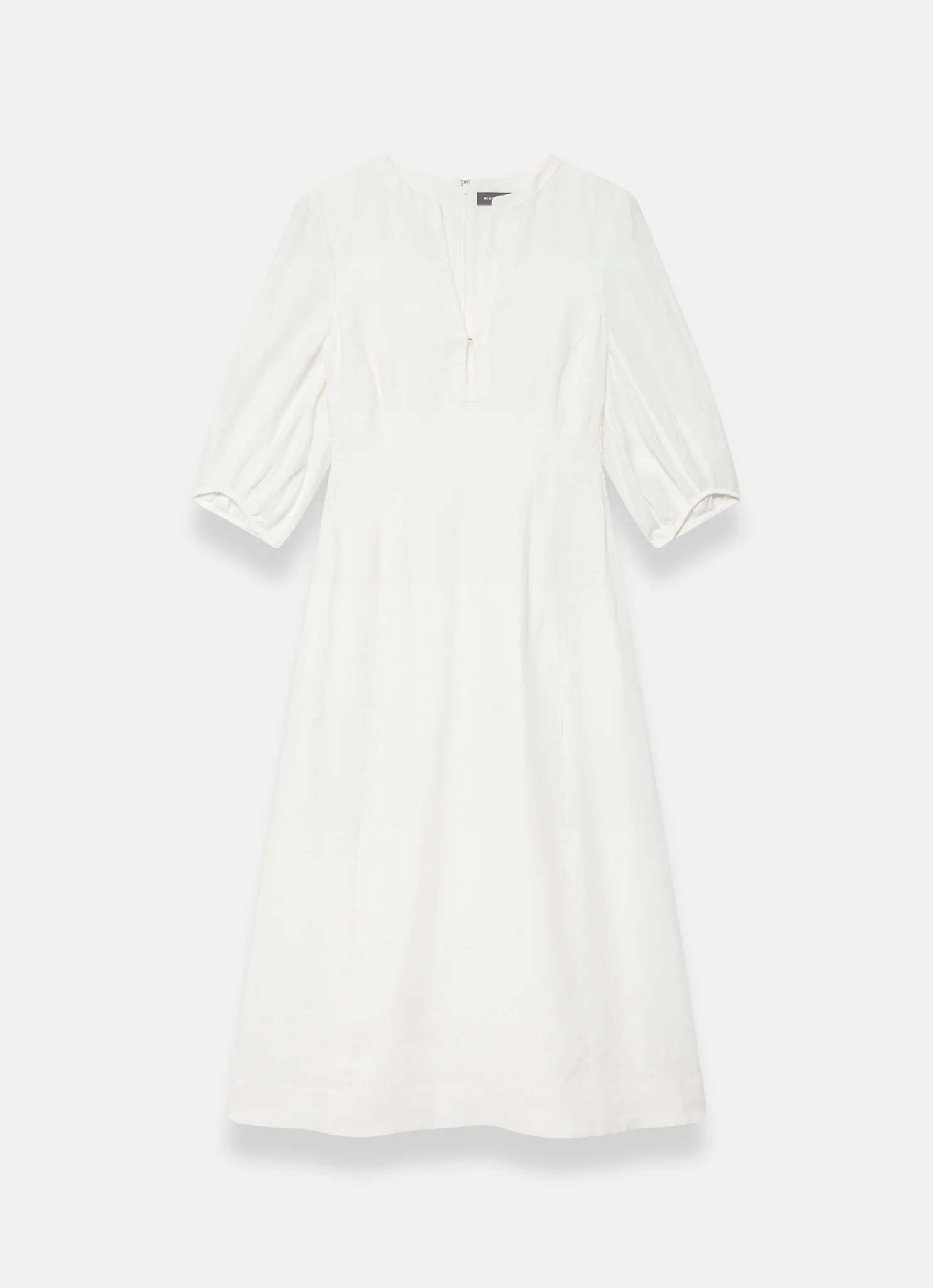 White Linen Puff Sleeve Midi Dress