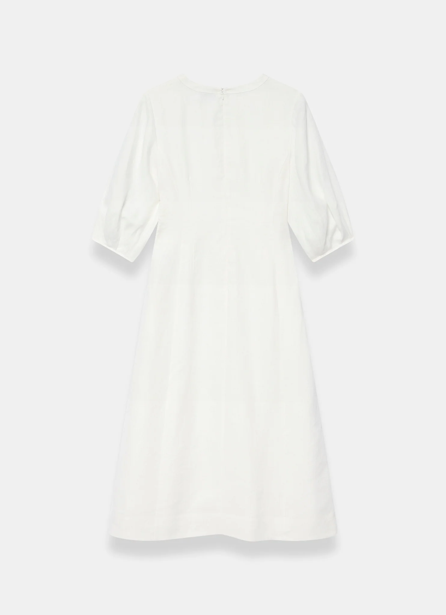 White Linen Puff Sleeve Midi Dress