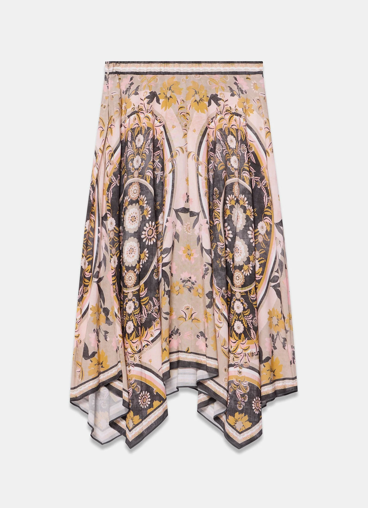 Neutral Floral Print Midi Skirt