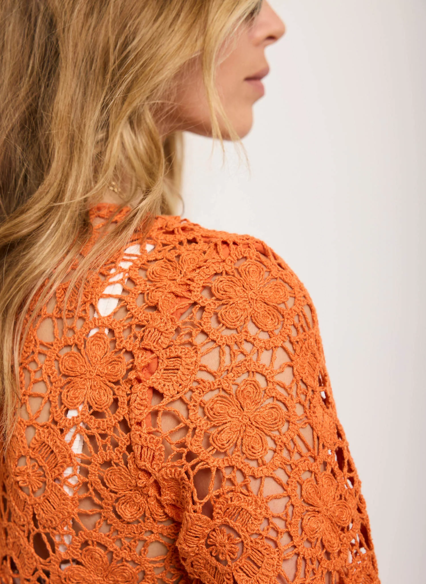 Orange Crochet Flower Beach Mini Dress