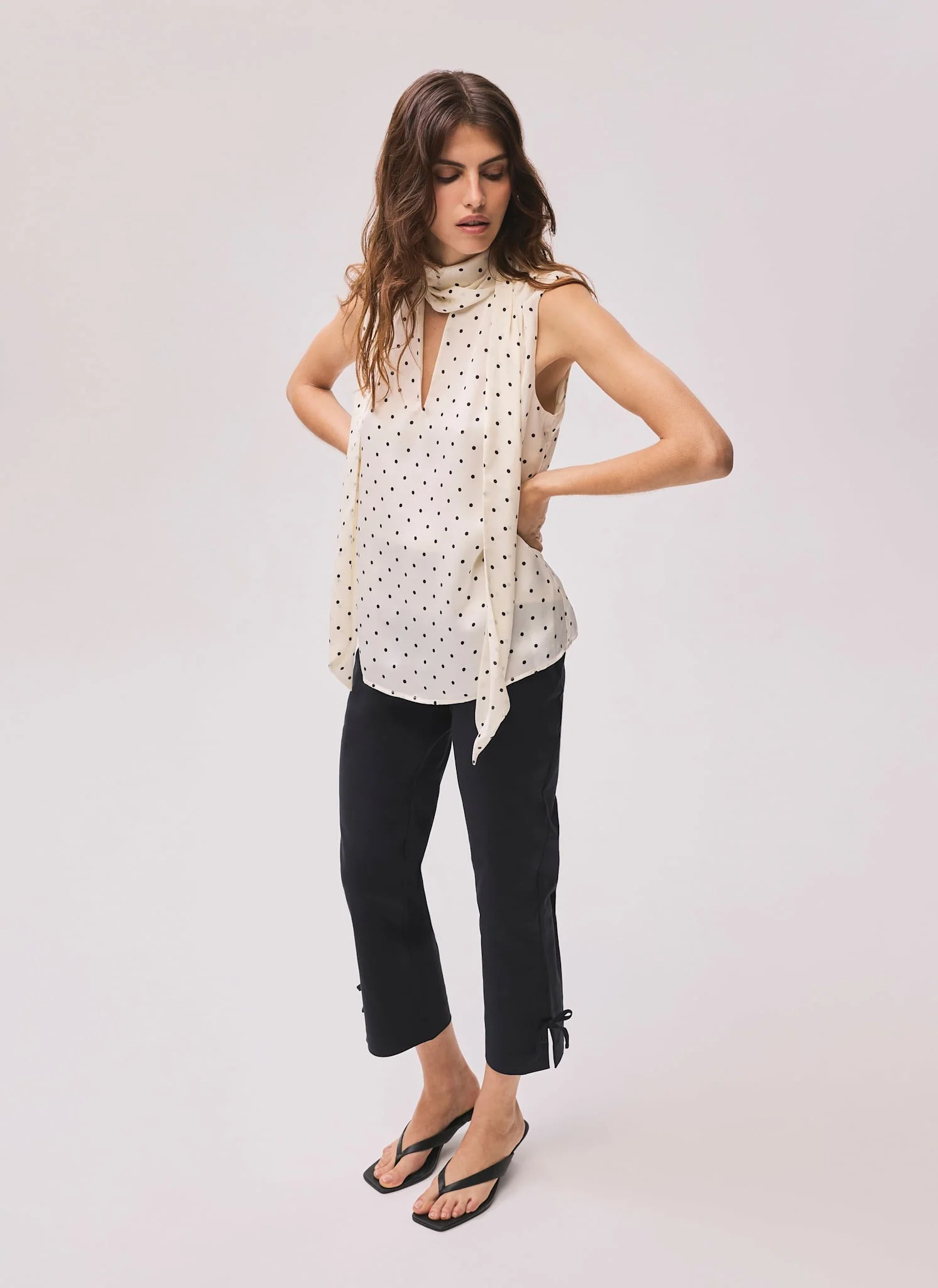 Black Cotton Blend Capri Trousers